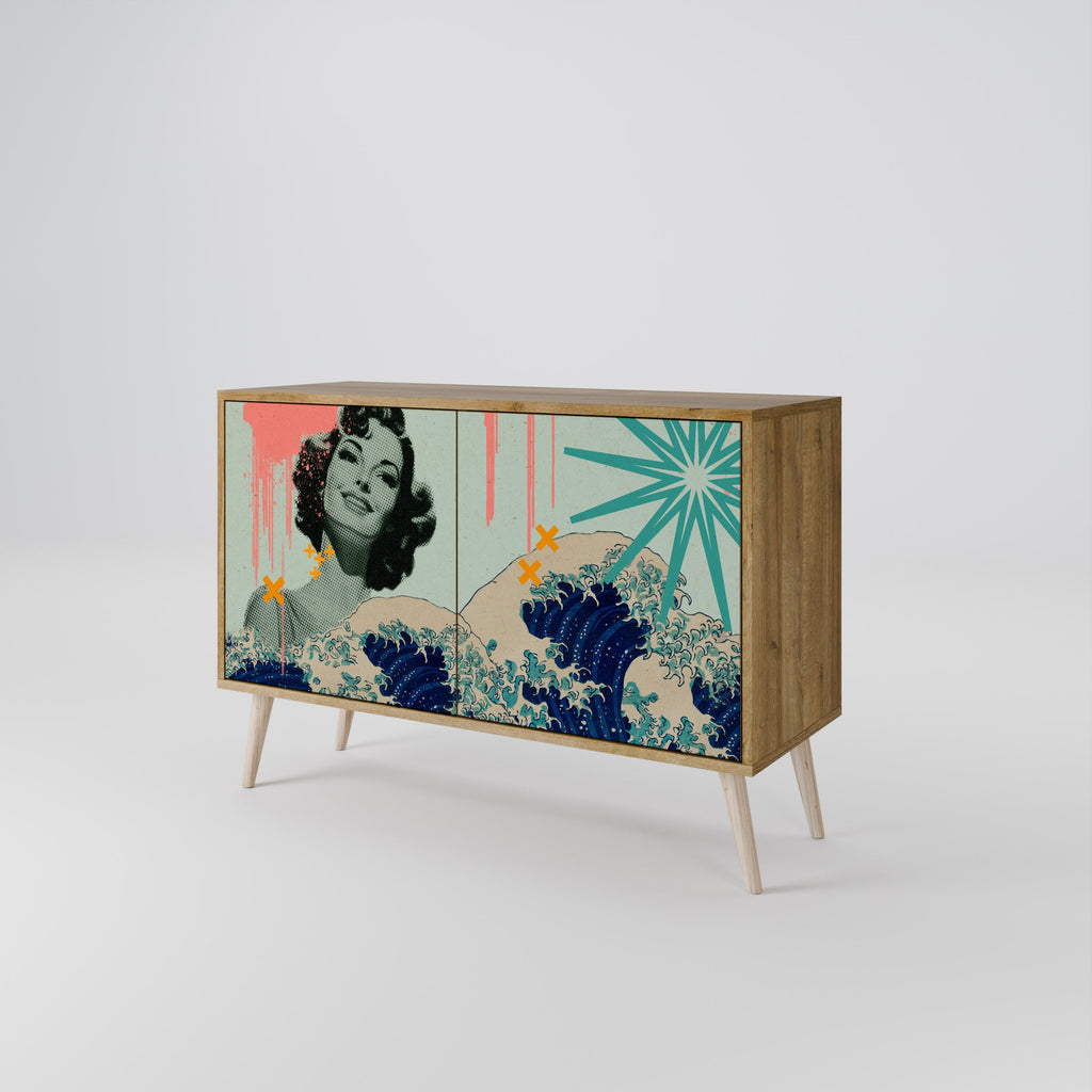 KANAGAWA BEAUTY Μπουφές με 2 Πόρτες σε Απόχρωση Δρυός