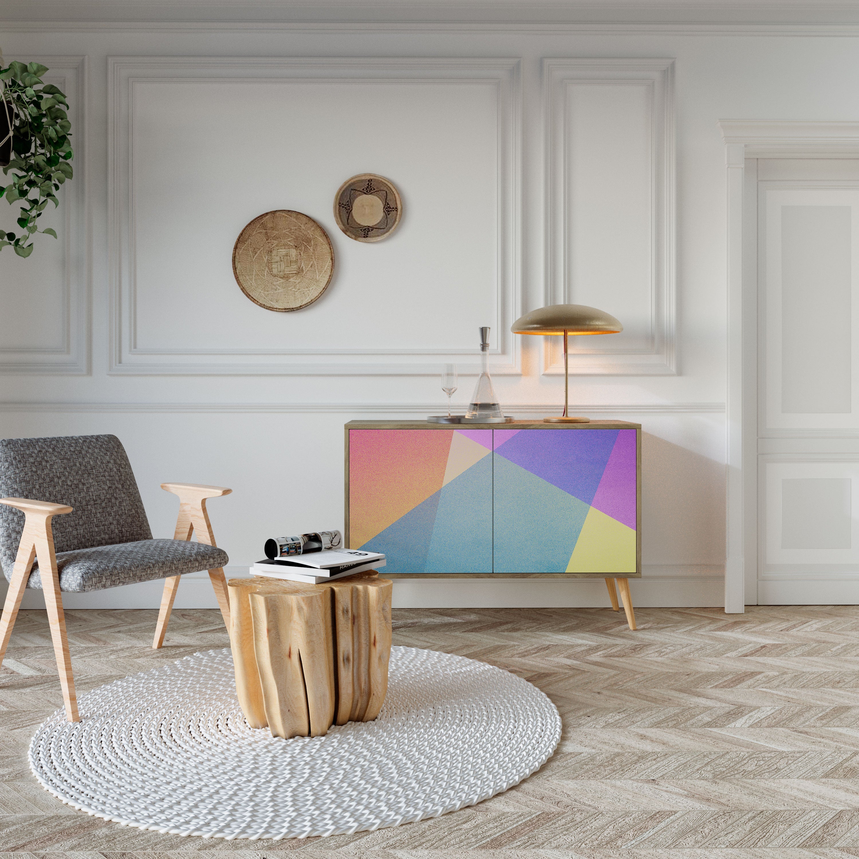 BRIGHT GEOMETRY 2-Door Sideboard in Oak Effect
