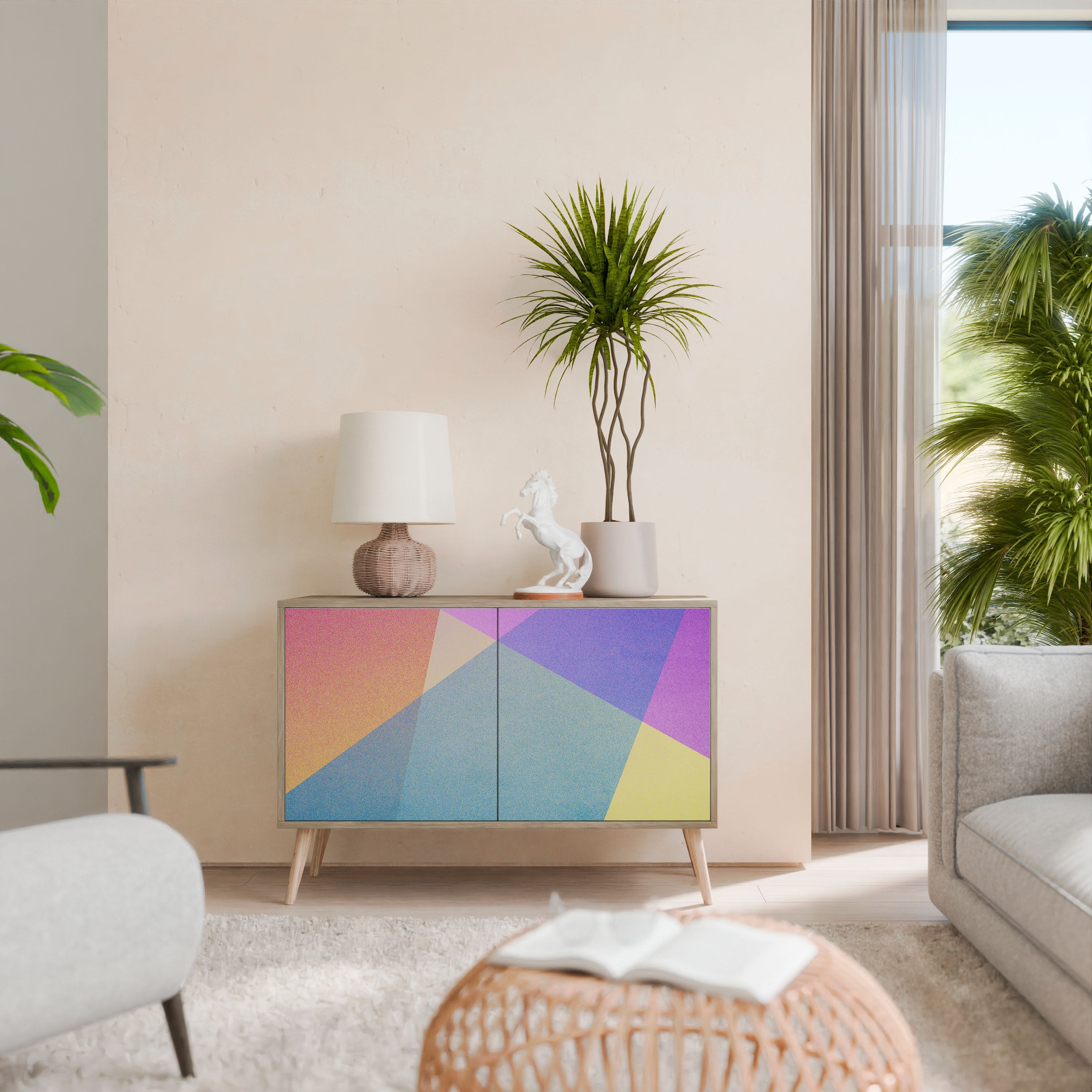 BRIGHT GEOMETRY 2-Door Sideboard in Oak Effect