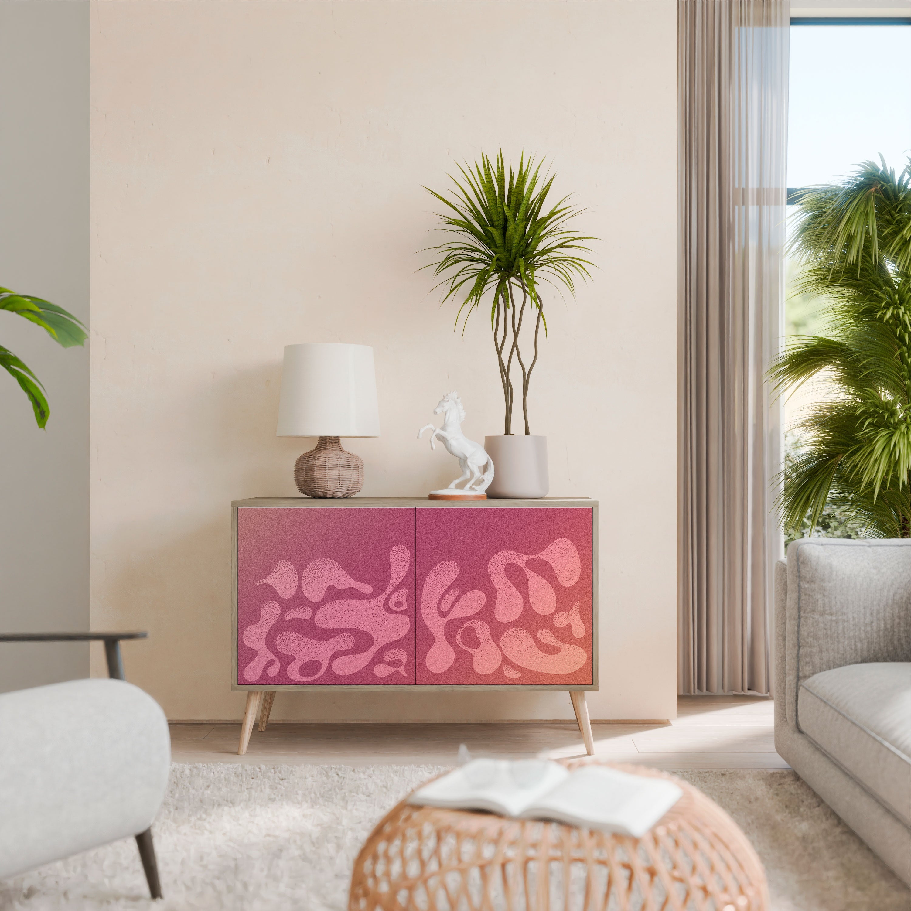 IRREGULAR PINK 2-Door Sideboard in Oak Effect