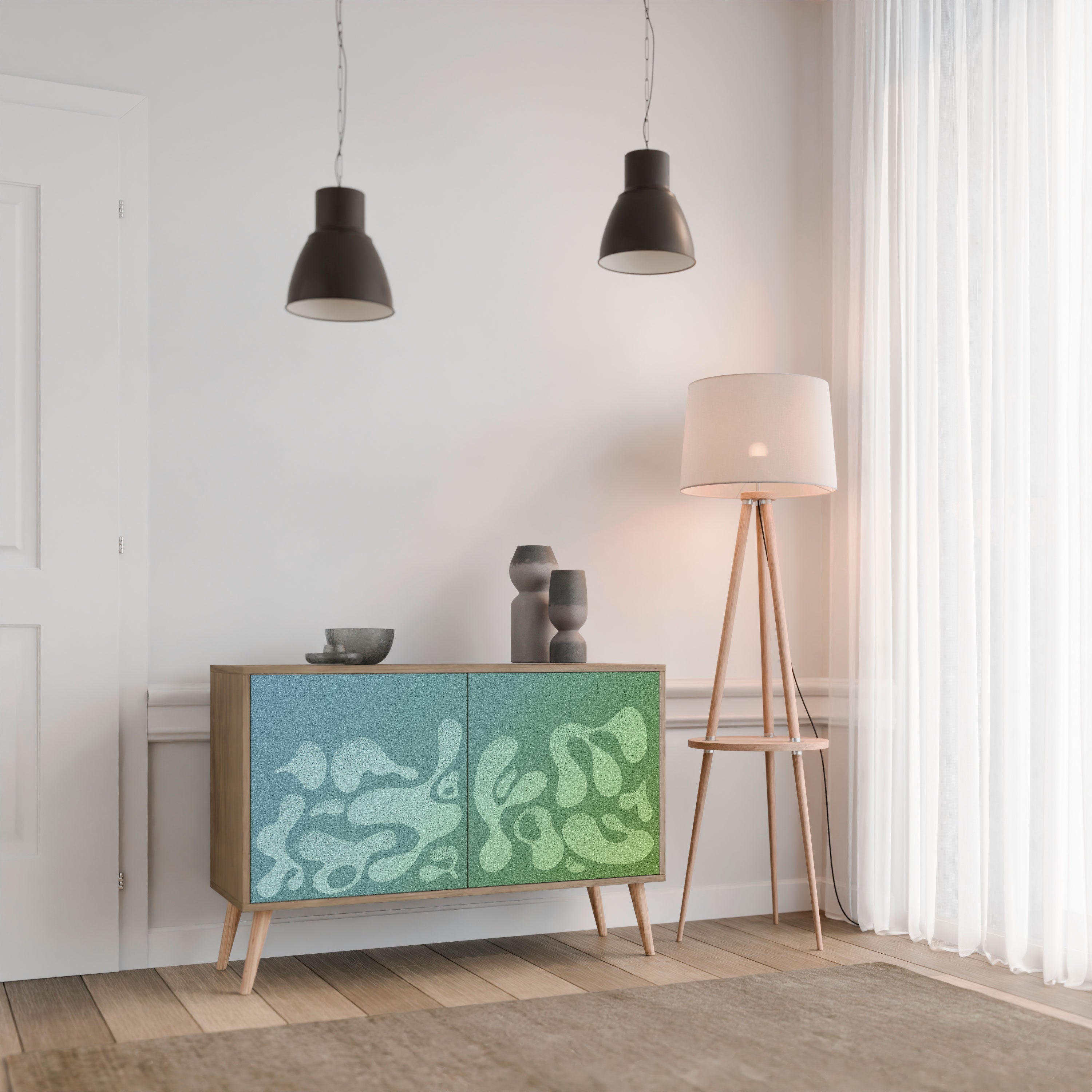 IRREGULAR BLUE 2-Door Sideboard in Oak Effect
