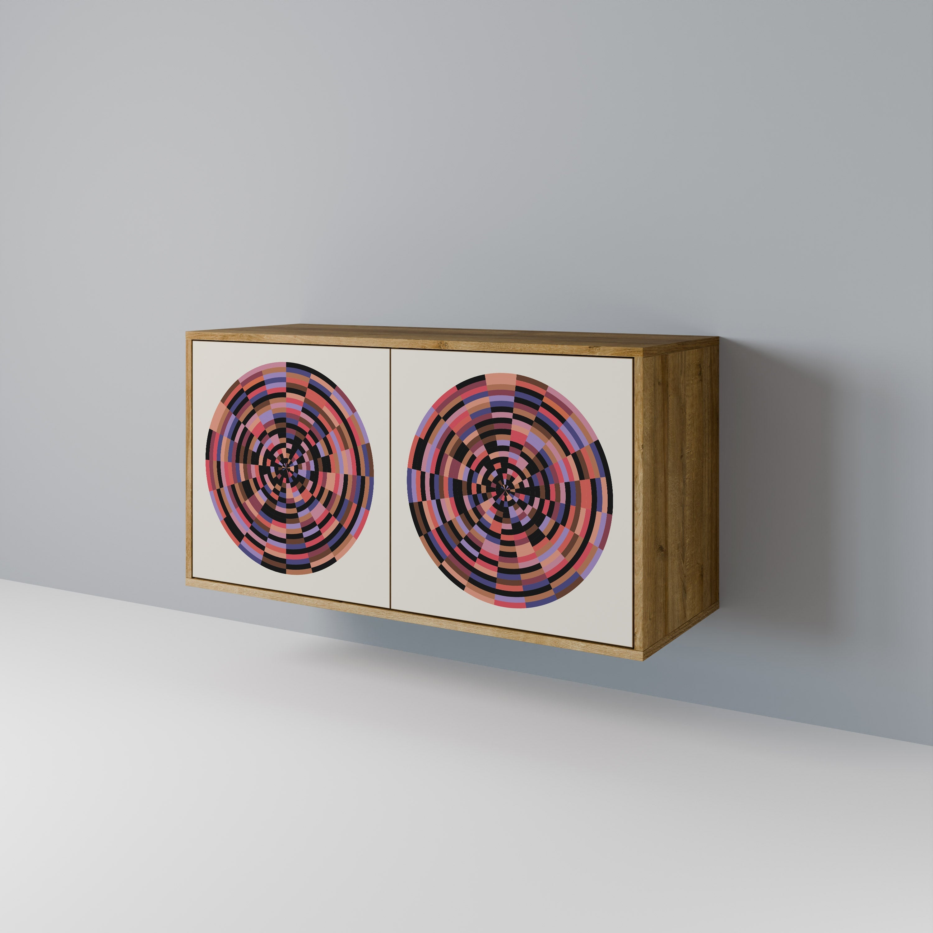 BROWN CIRCLES 2-Door Sideboard in Oak Effect