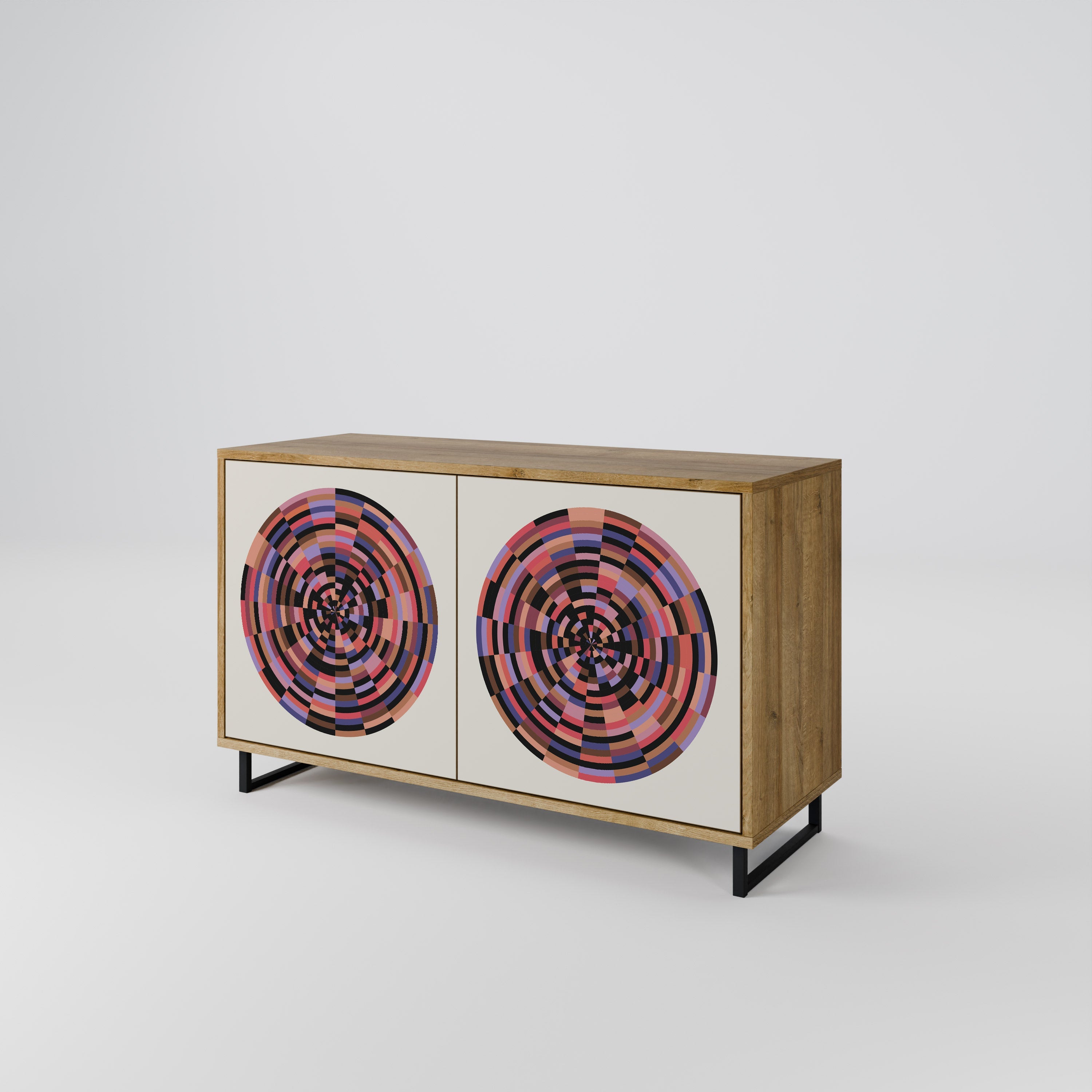 BROWN CIRCLES 2-Door Sideboard in Oak Effect