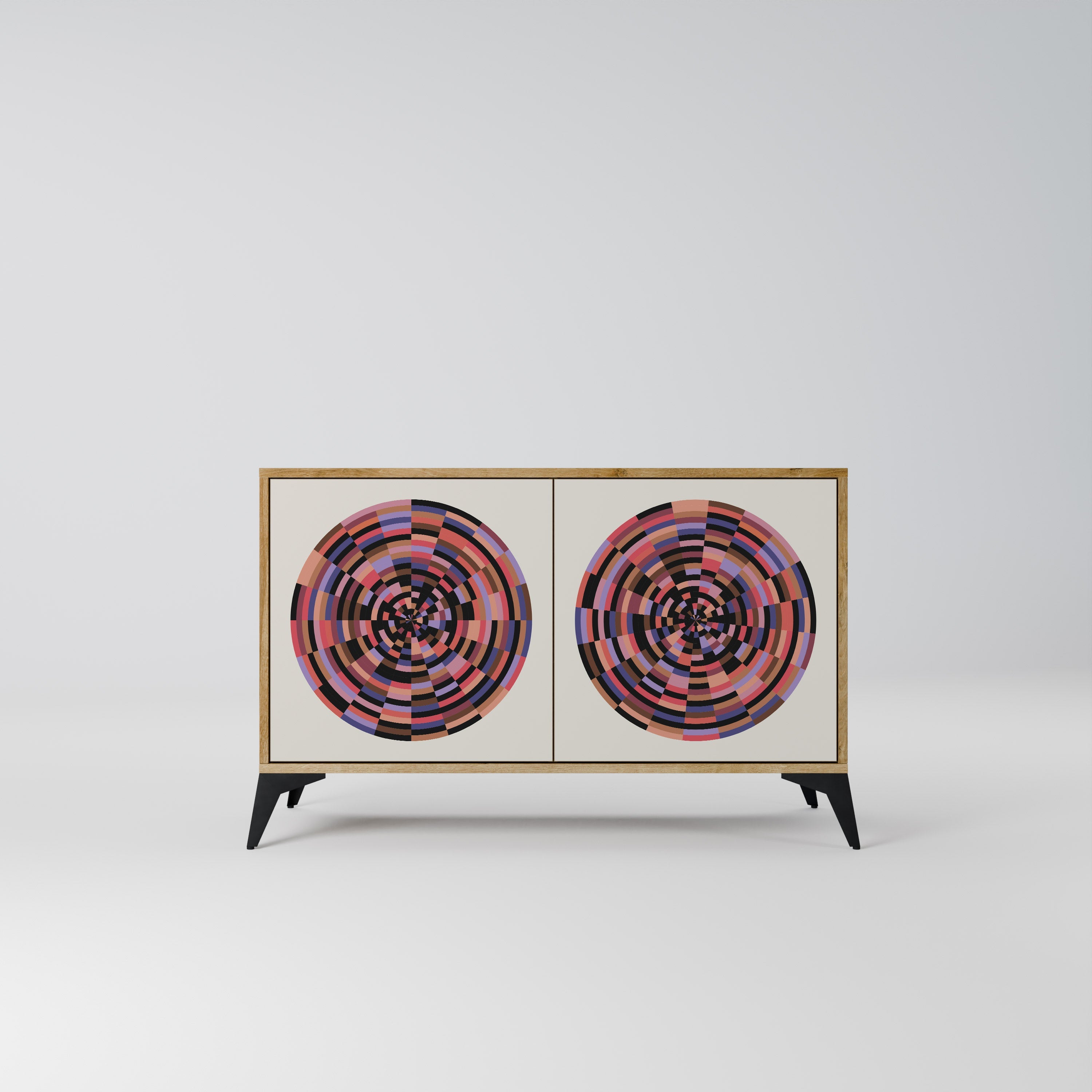 BROWN CIRCLES 2-Door Sideboard in Oak Effect