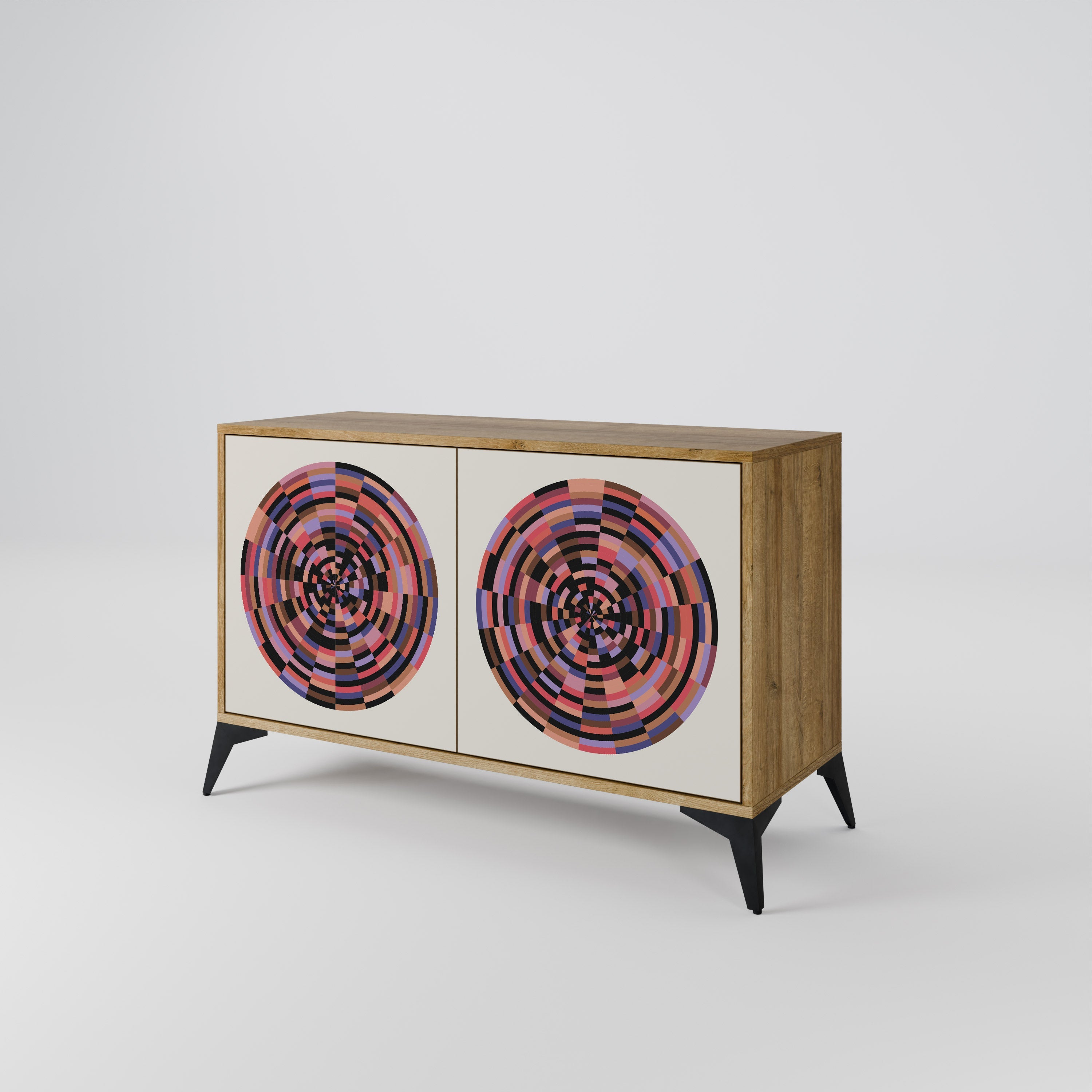 BROWN CIRCLES 2-Door Sideboard in Oak Effect