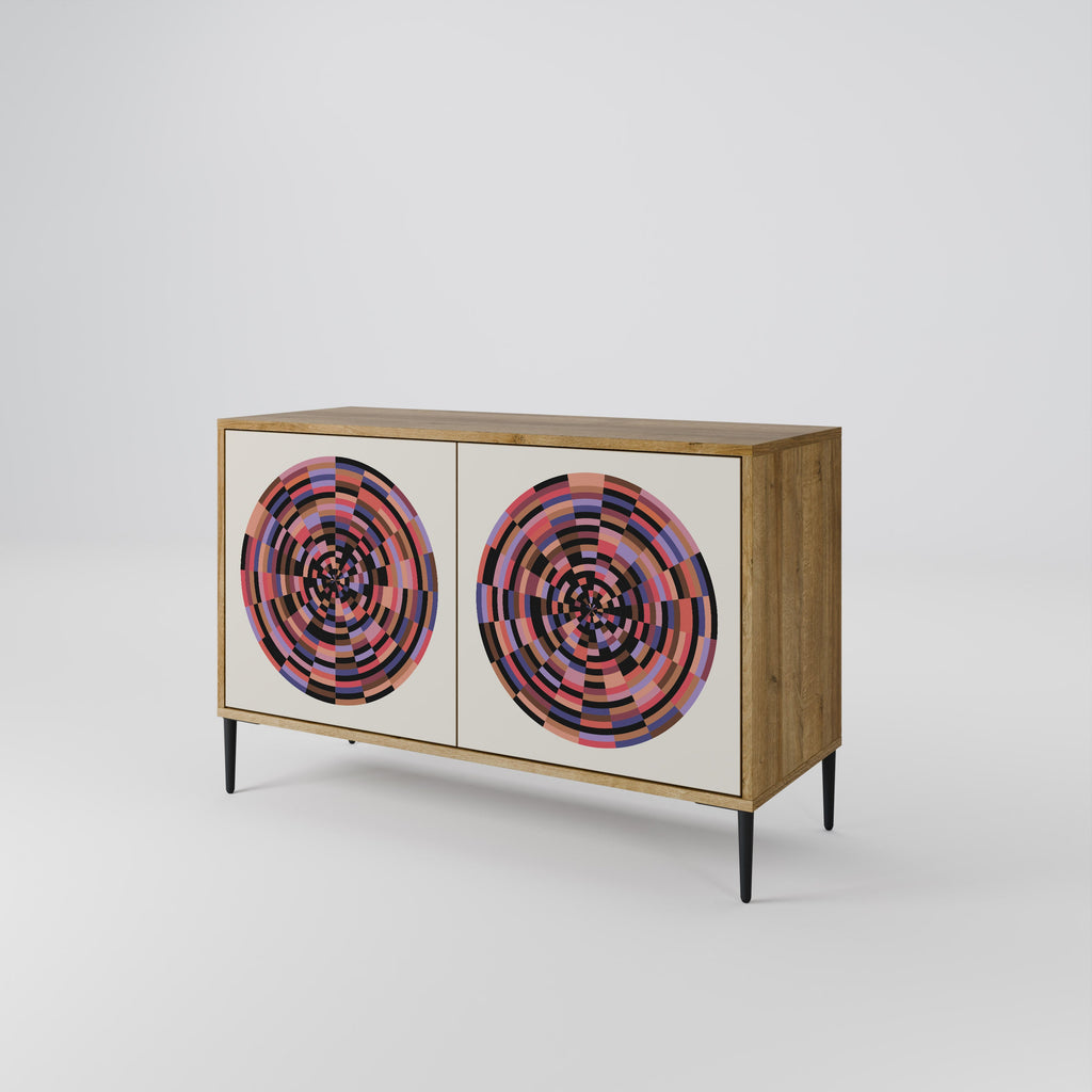 BROWN CIRCLES 2-Door Sideboard in Oak Effect
