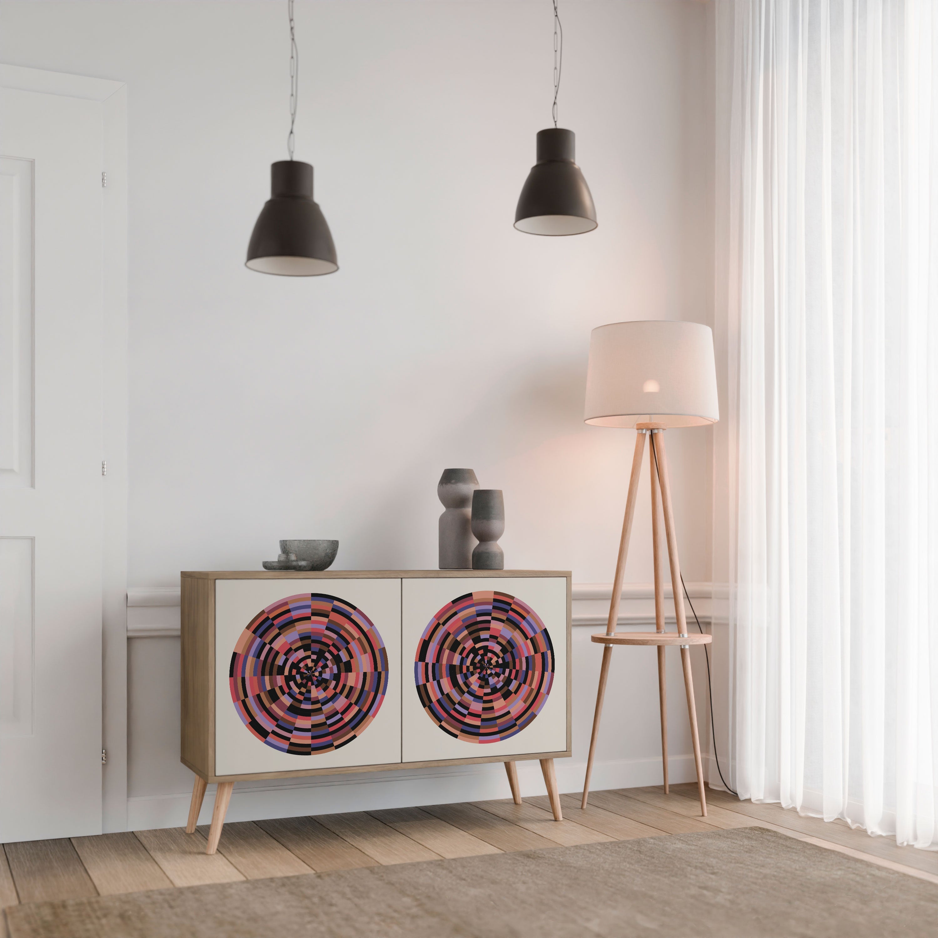 BROWN CIRCLES 2-Door Sideboard in Oak Effect