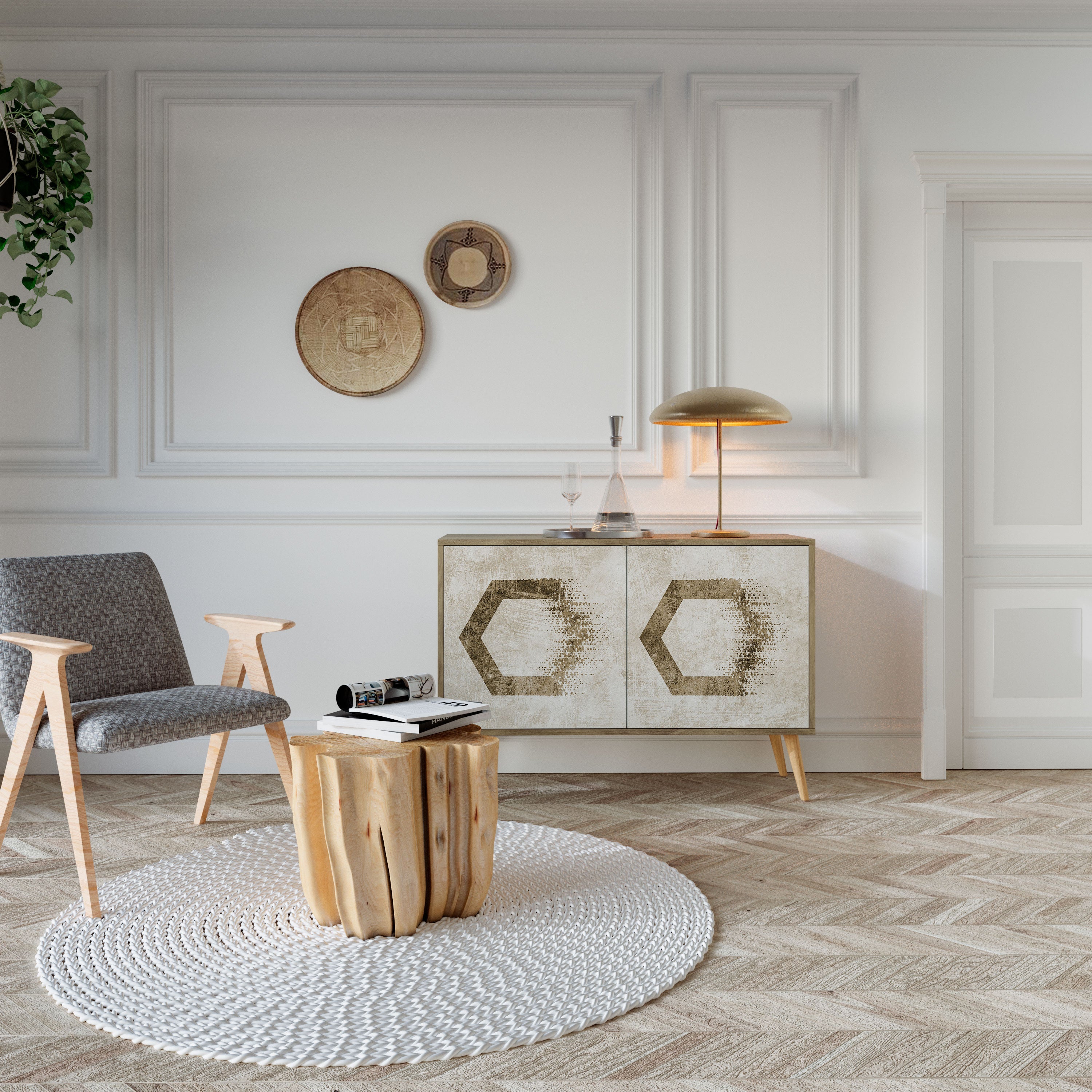 HEXAGONAL SHAPES 2-Door Sideboard in Oak Effect