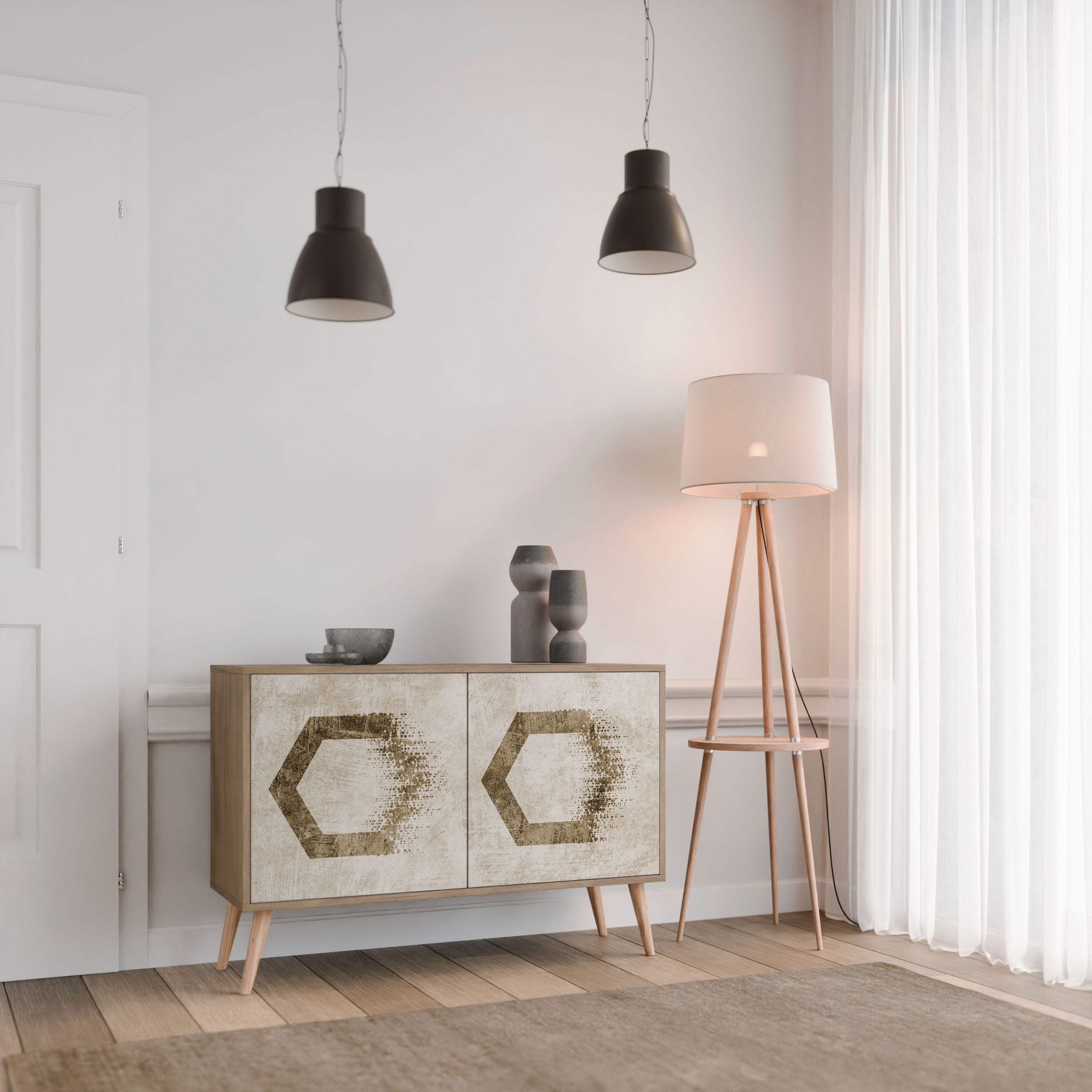HEXAGONAL SHAPES 2-Door Sideboard in Oak Effect