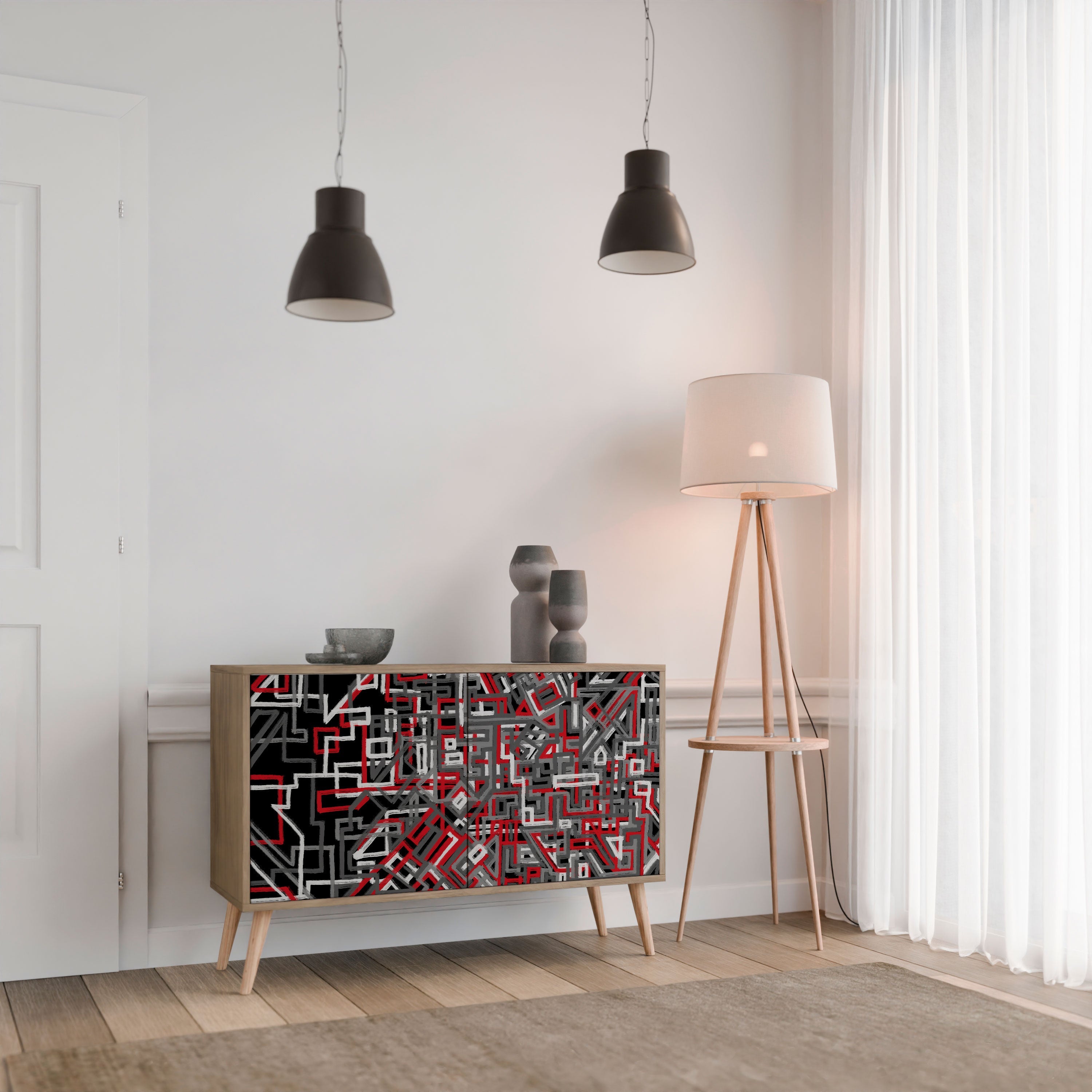 BROKEN LINES 2-Door Sideboard in Oak Effect