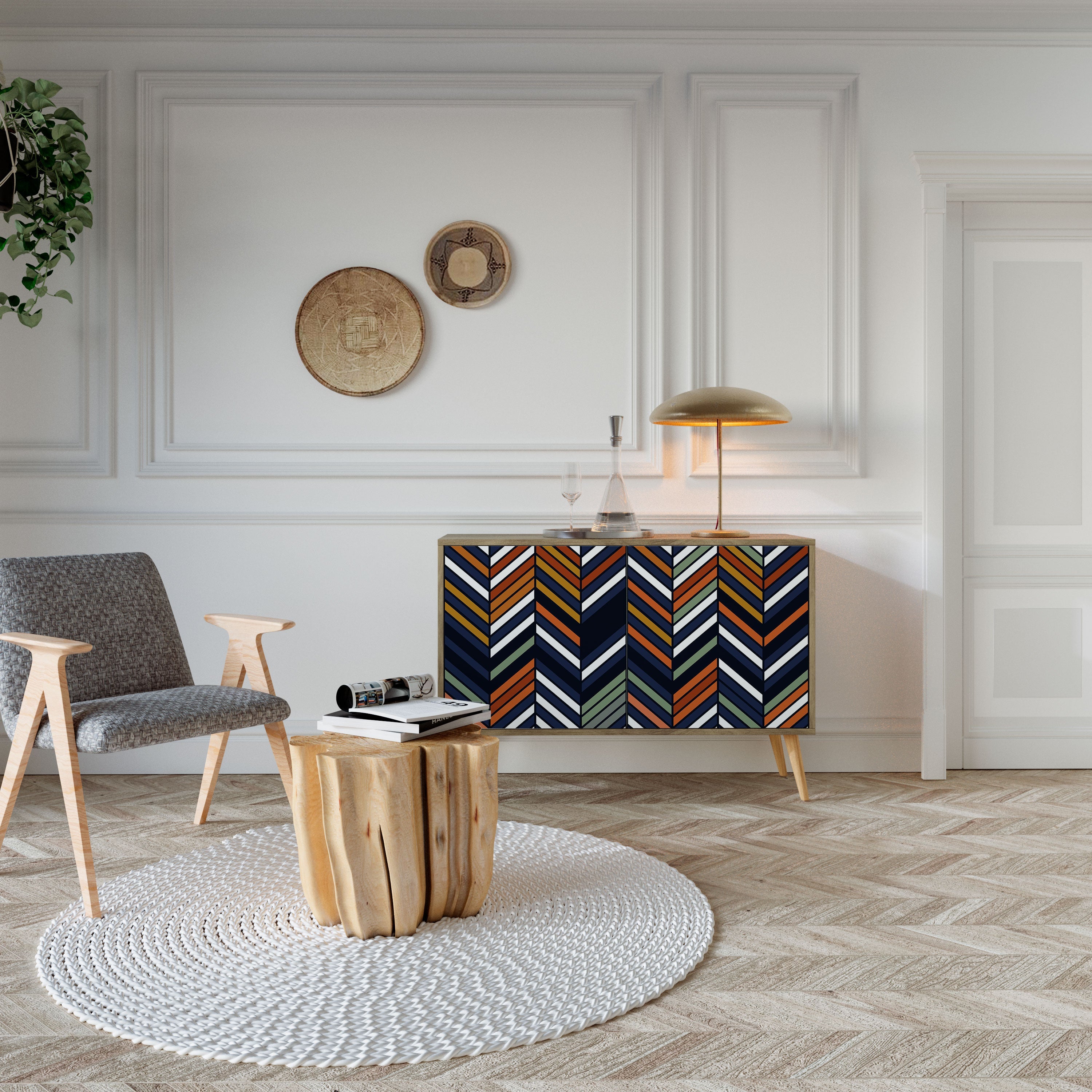 VIBRANT PATCHWORK 2-Door Sideboard in Oak Effect
