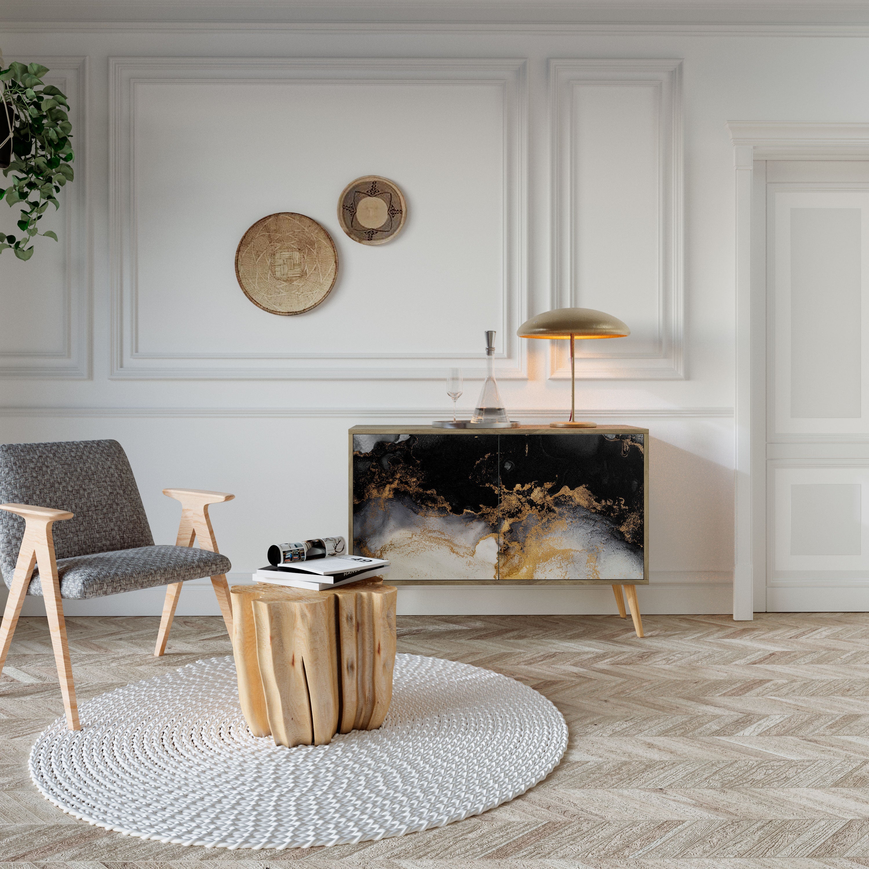 Μπουφές MARBLE OF TOMMORROW με 2 πόρτες σε όψη δρυός