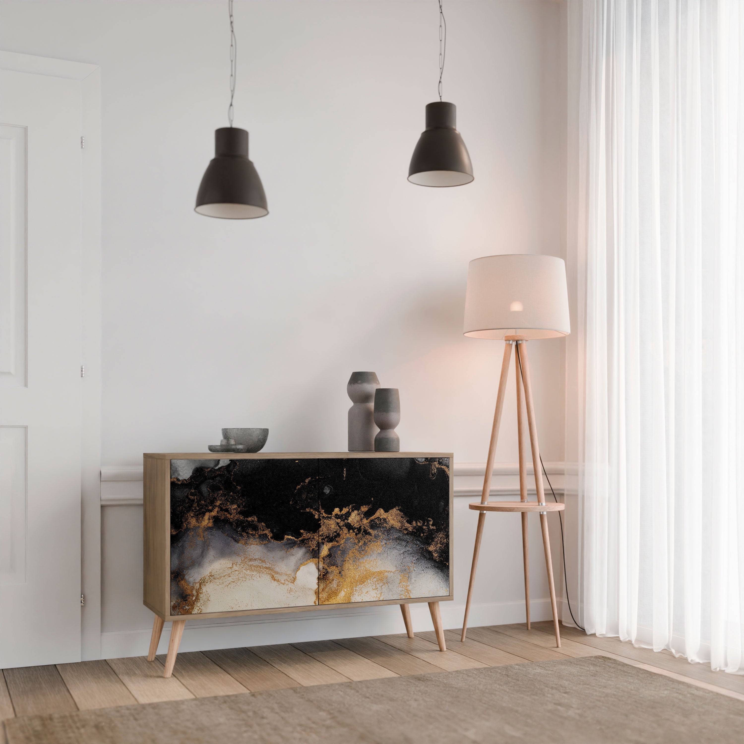 Μπουφές MARBLE OF TOMMORROW με 2 πόρτες σε όψη δρυός