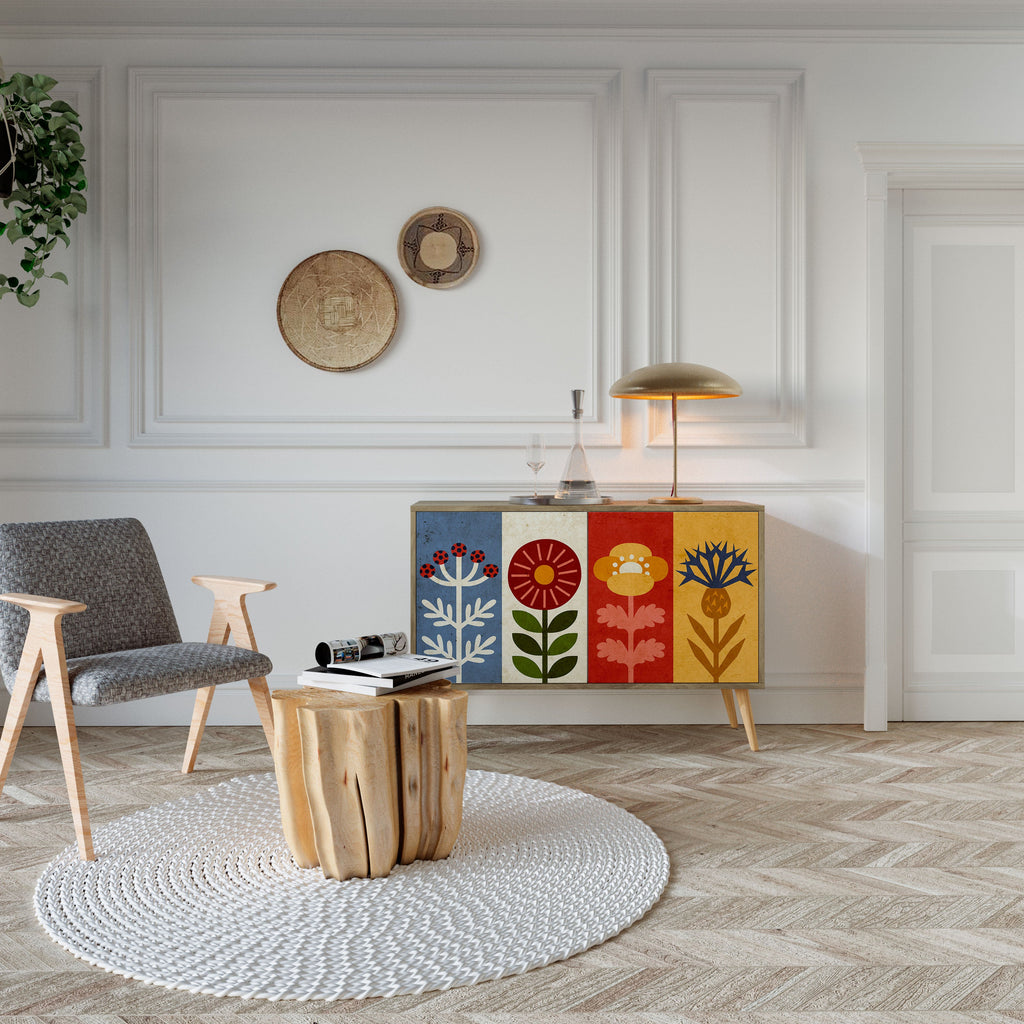 SCANDIC FLOWERET Μπουφές με 2 Πόρτες σε Απόχρωση Δρυός