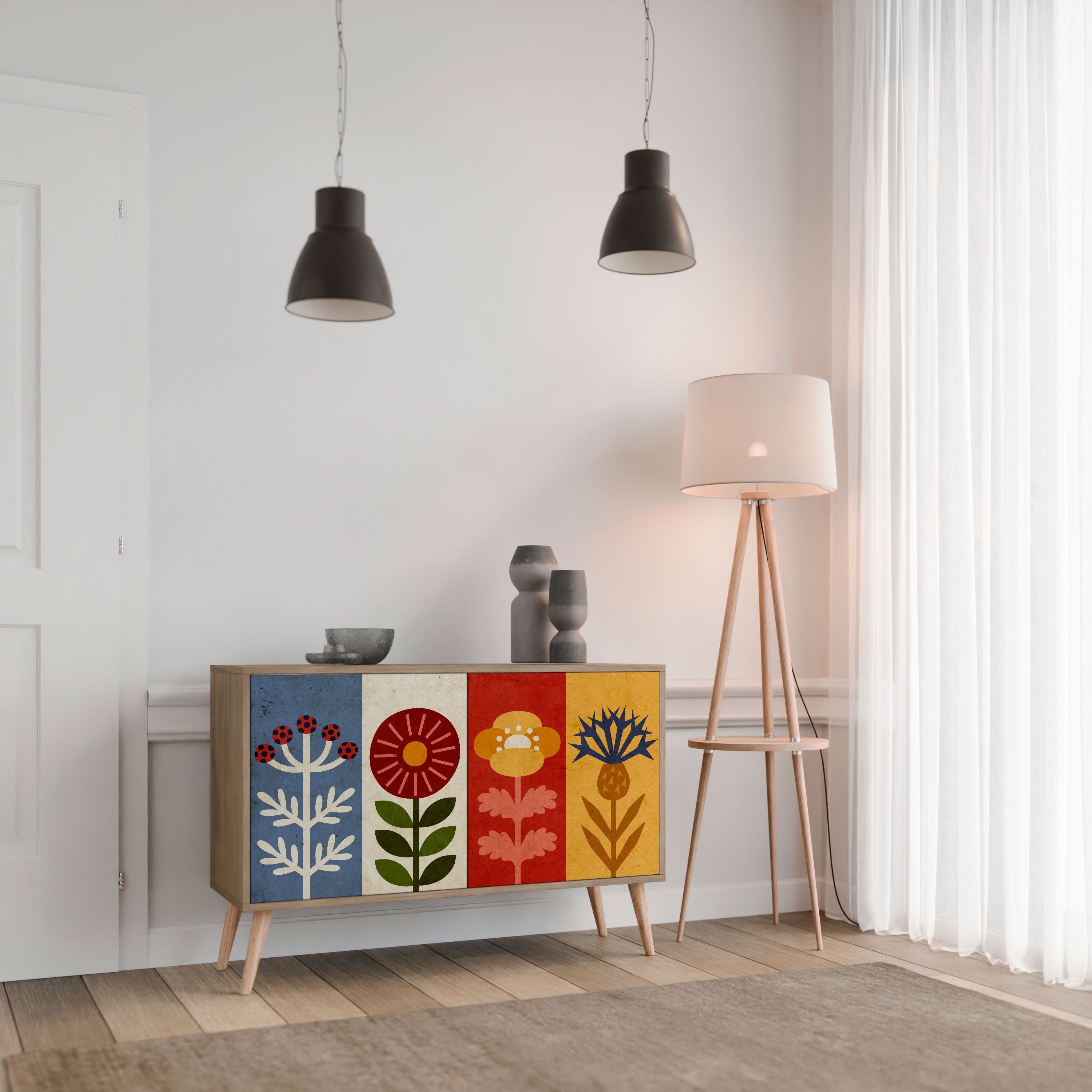 SCANDIC FLOWERET Μπουφές με 2 Πόρτες σε Απόχρωση Δρυός
