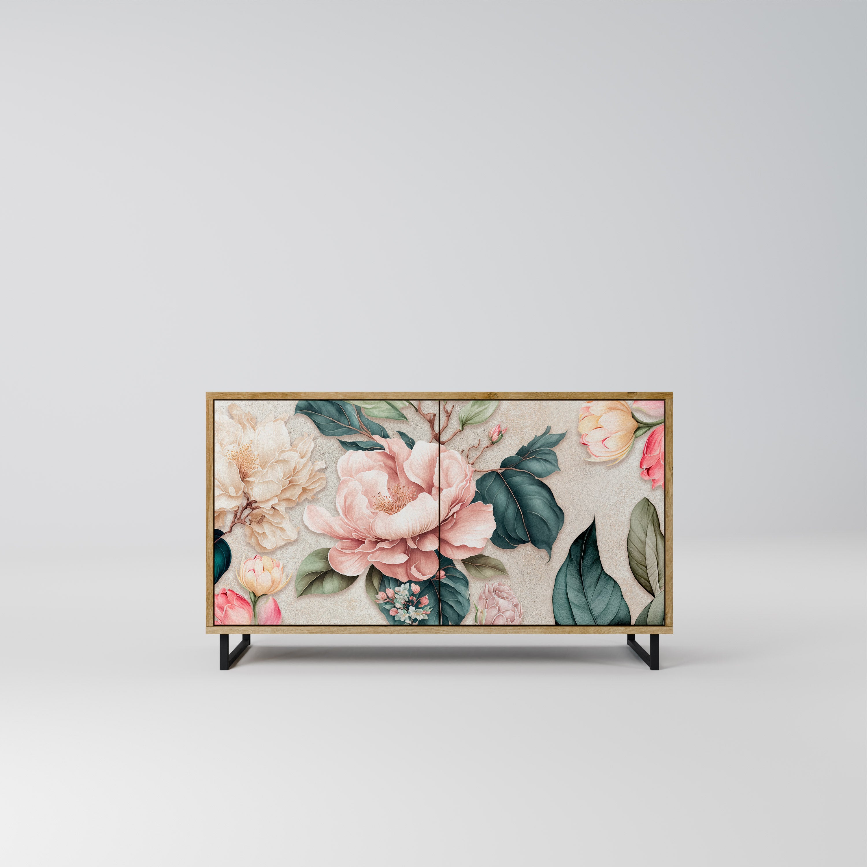 FLORAL GRACE Μπουφές με 2 Πόρτες σε Απόχρωση Δρυός