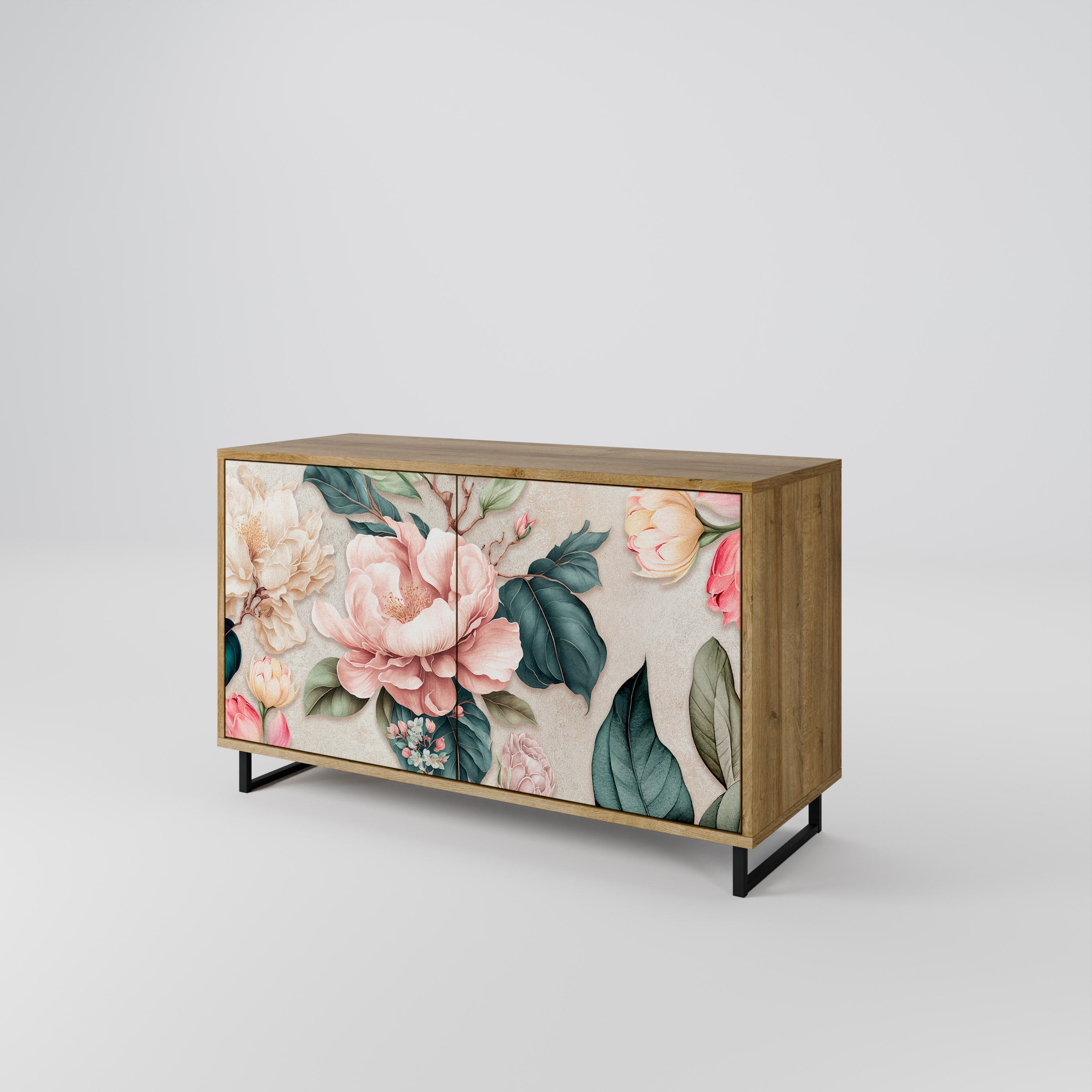FLORAL GRACE Μπουφές με 2 Πόρτες σε Απόχρωση Δρυός
