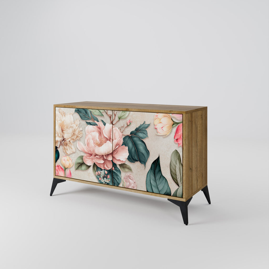 FLORAL GRACE Μπουφές με 2 Πόρτες σε Απόχρωση Δρυός