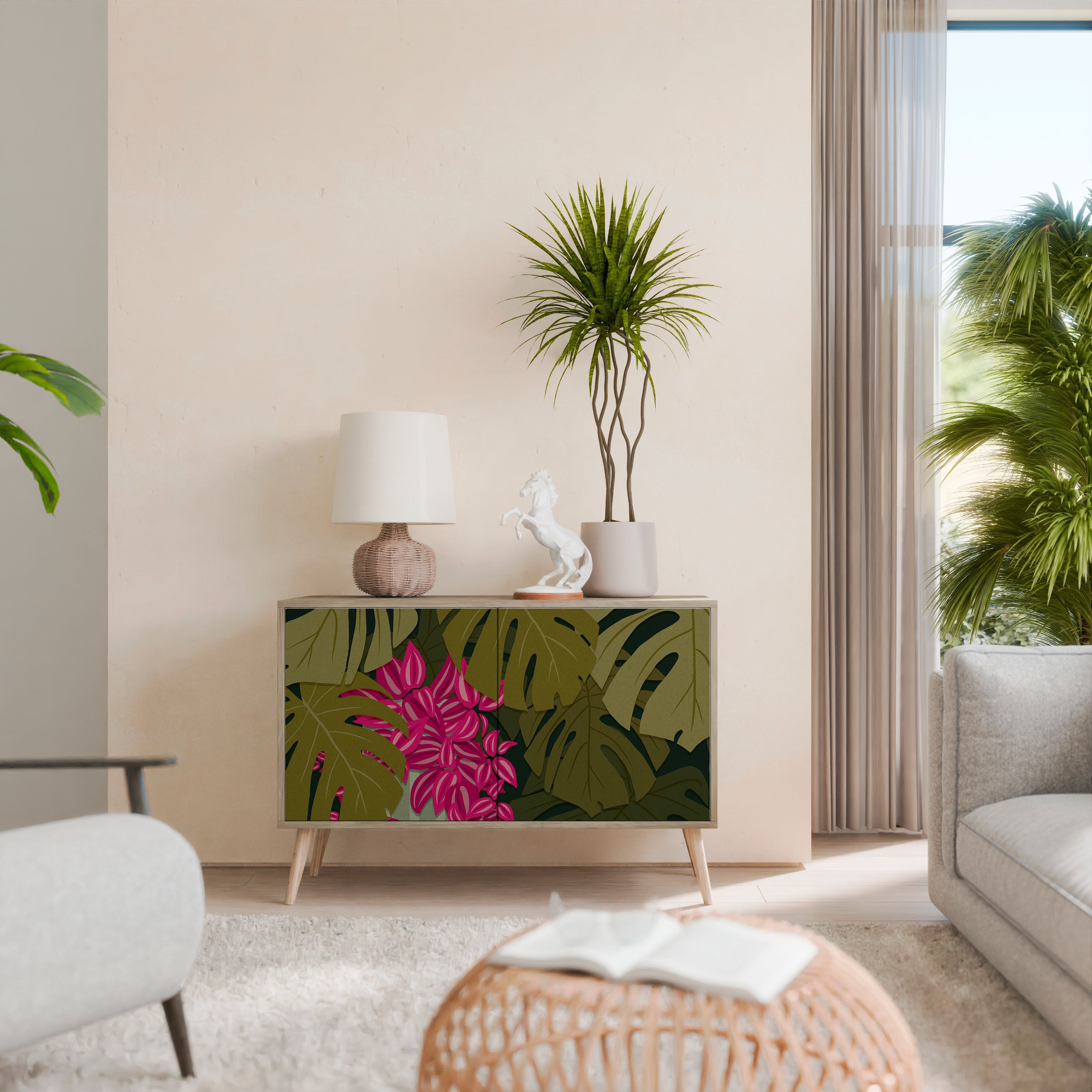 Μπουφές TROPICAL BEAUTY με 2 πόρτες σε όψη δρυός