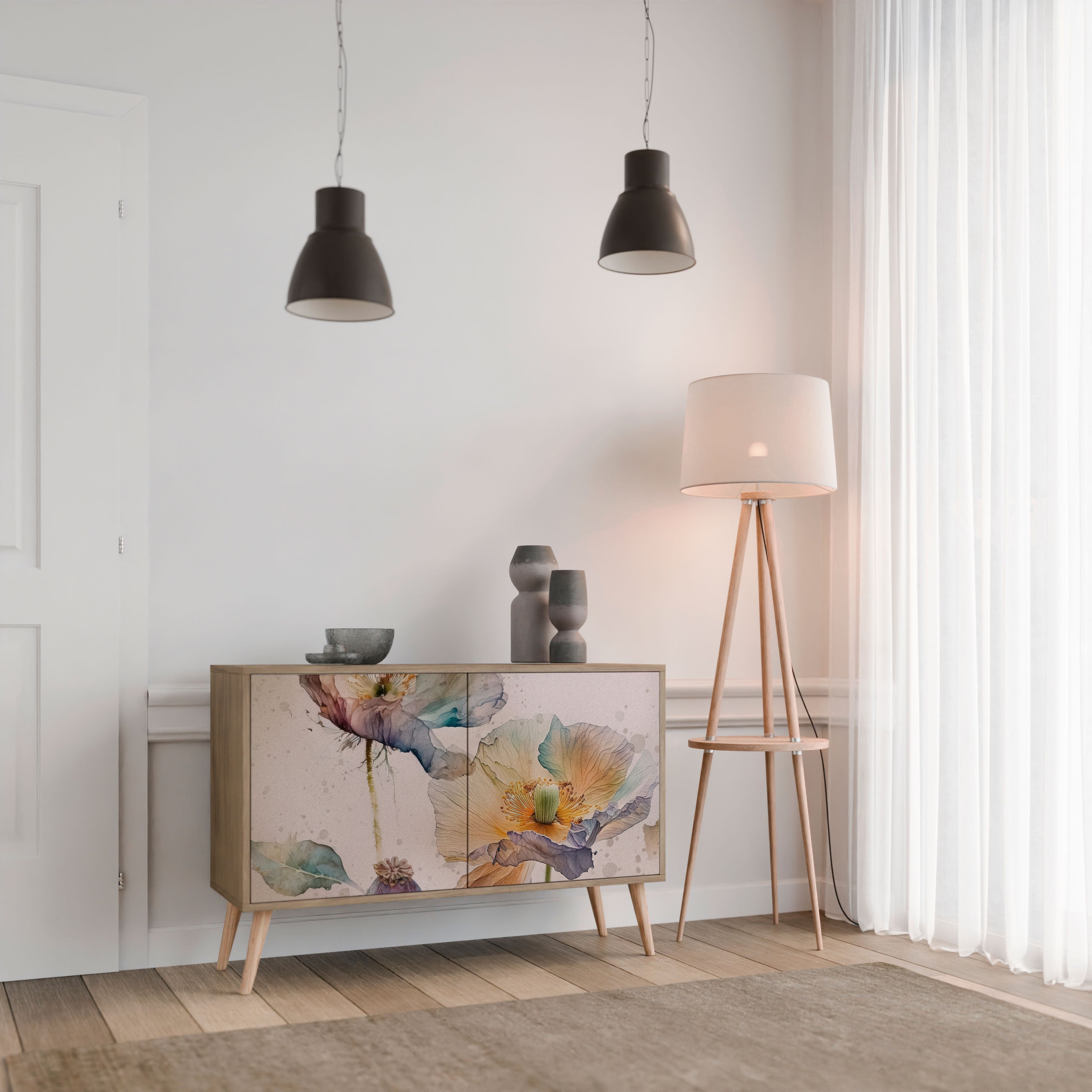 Μπουφές SOFTEN POPPY με 2 πόρτες σε απόχρωση δρυός