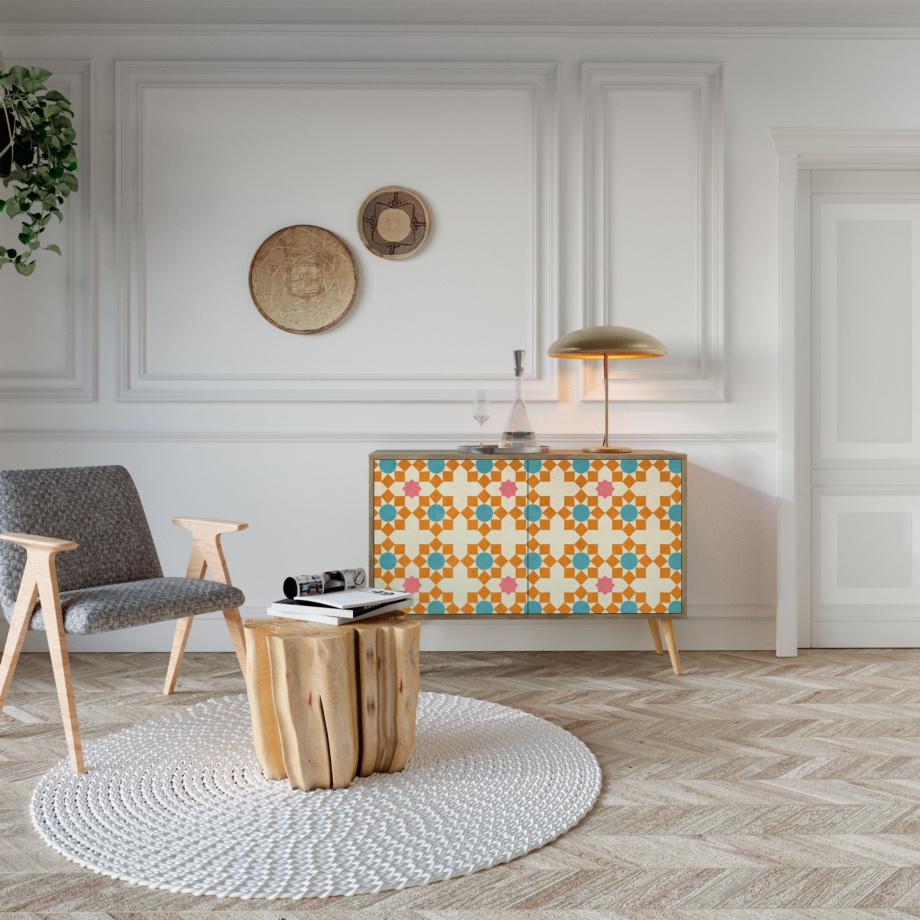 Μπουφές FLORAL DECOR με 2 πόρτες σε όψη δρυός