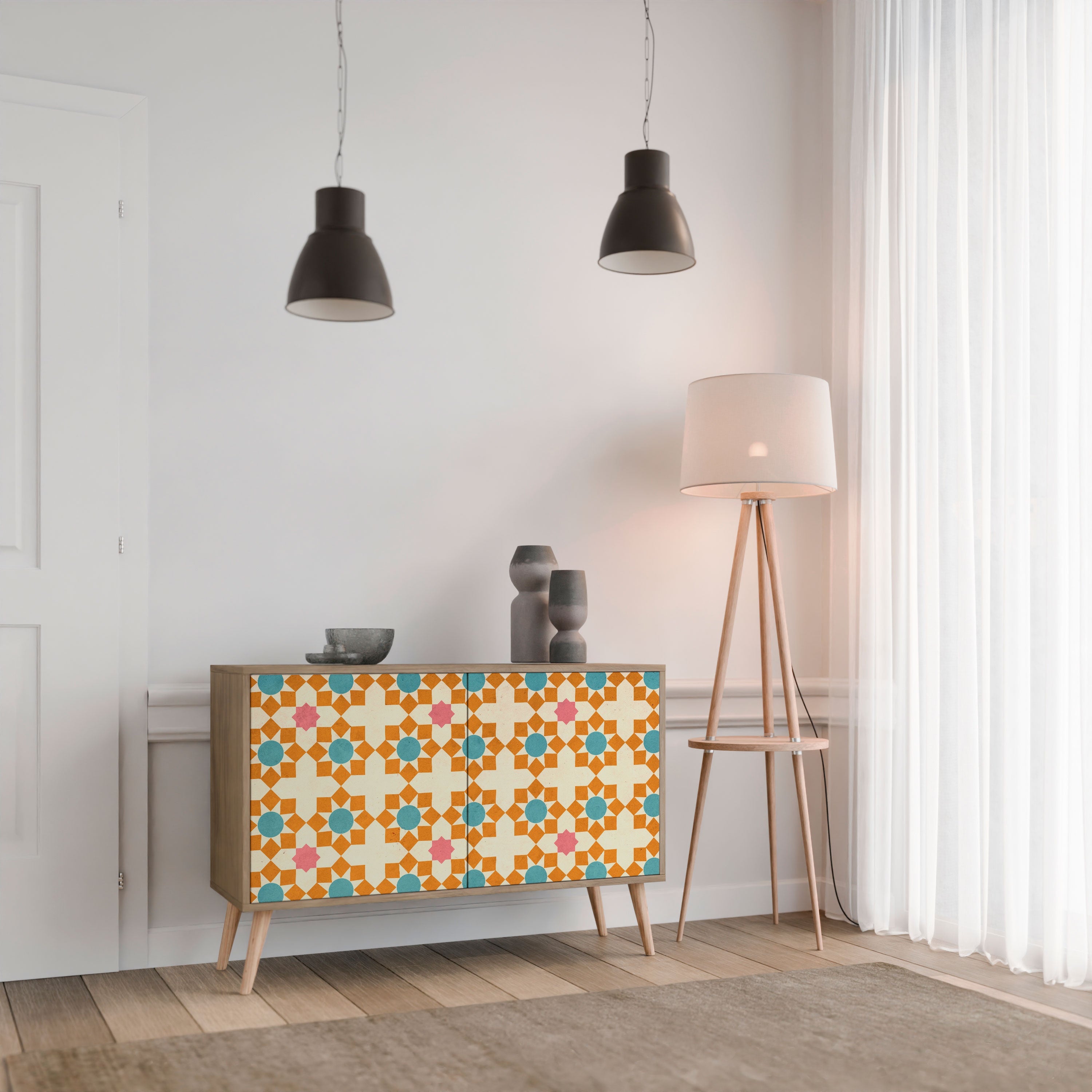 Μπουφές FLORAL DECOR με 2 πόρτες σε όψη δρυός