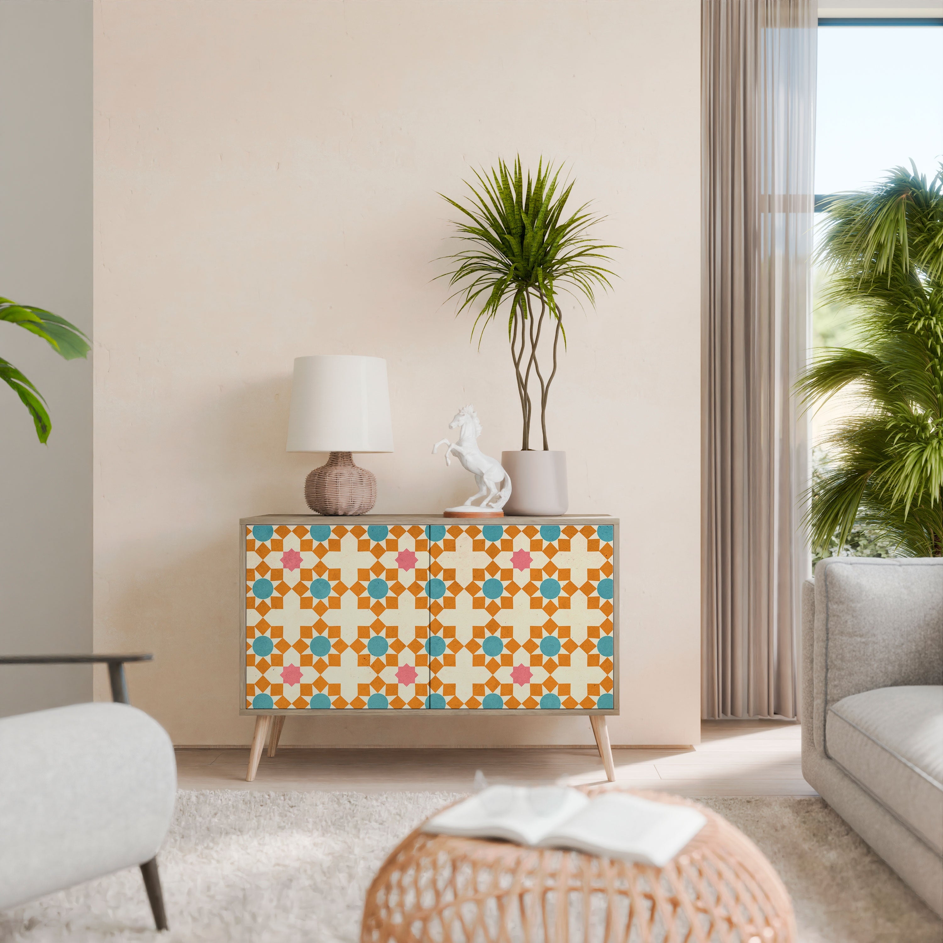 Μπουφές FLORAL DECOR με 2 πόρτες σε όψη δρυός