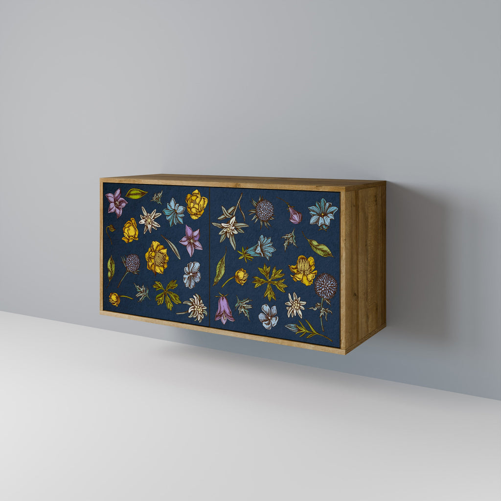 Μπουφές 2 θυρών FLOWERS ON NAVY BLUE σε χρώμα δρυός