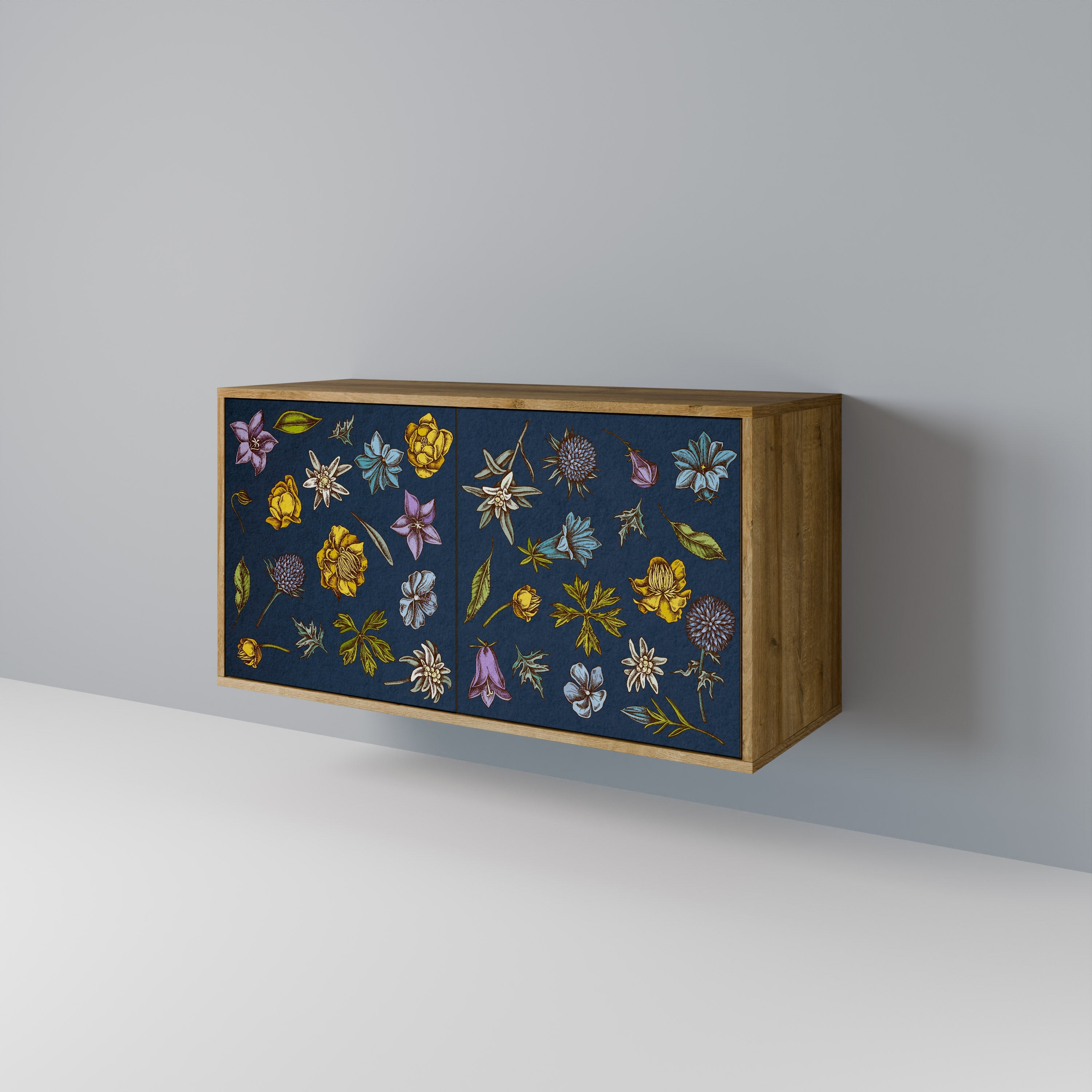 Μπουφές 2 θυρών FLOWERS ON NAVY BLUE σε χρώμα δρυός