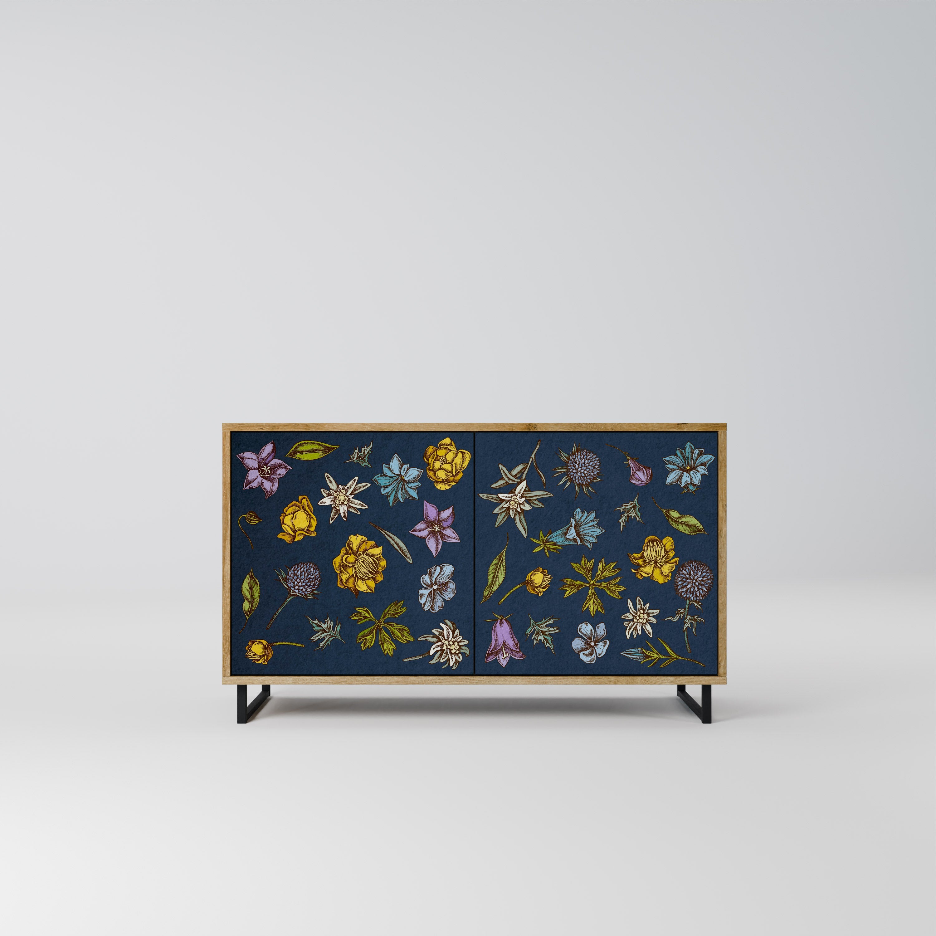 Μπουφές 2 θυρών FLOWERS ON NAVY BLUE σε χρώμα δρυός