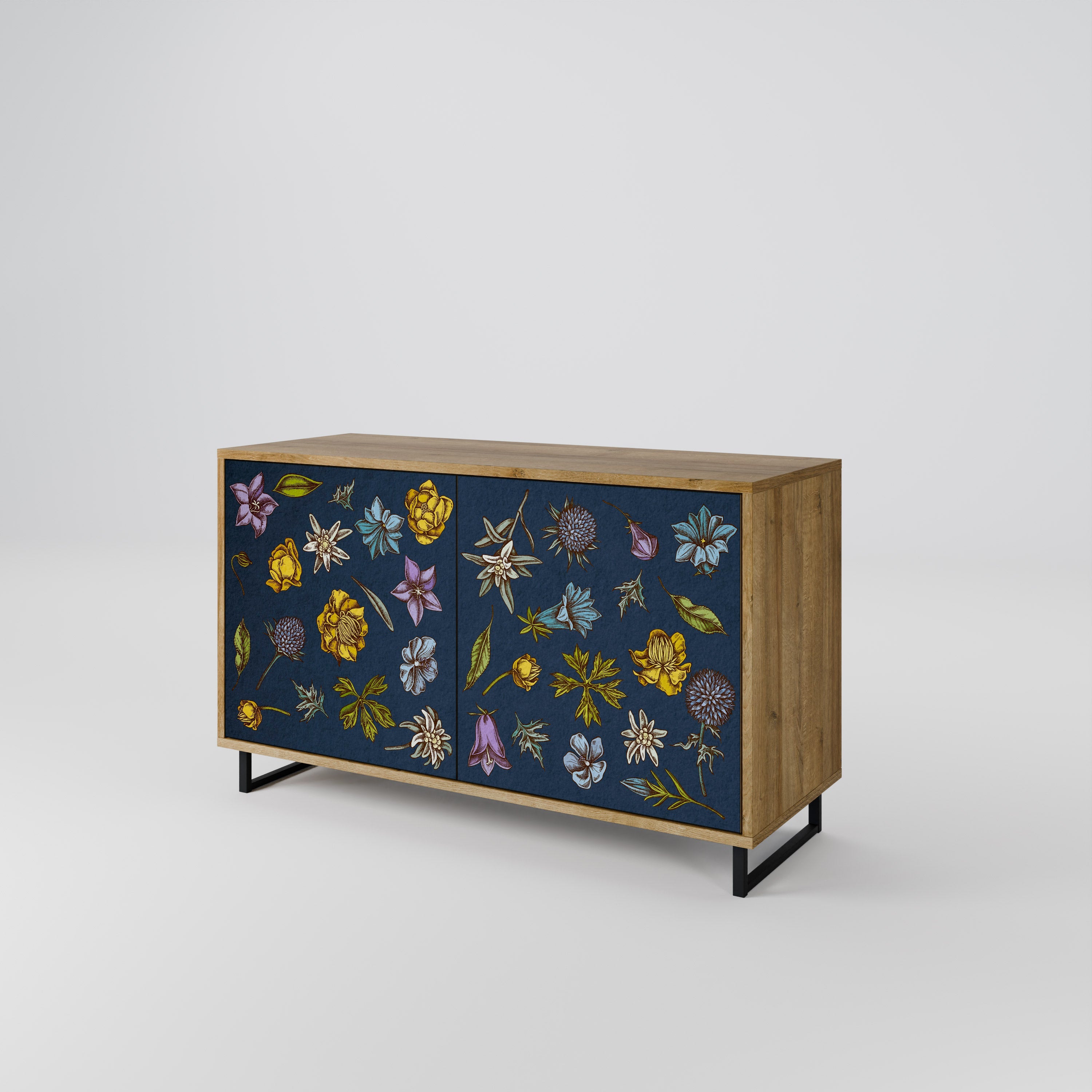 Μπουφές 2 θυρών FLOWERS ON NAVY BLUE σε χρώμα δρυός