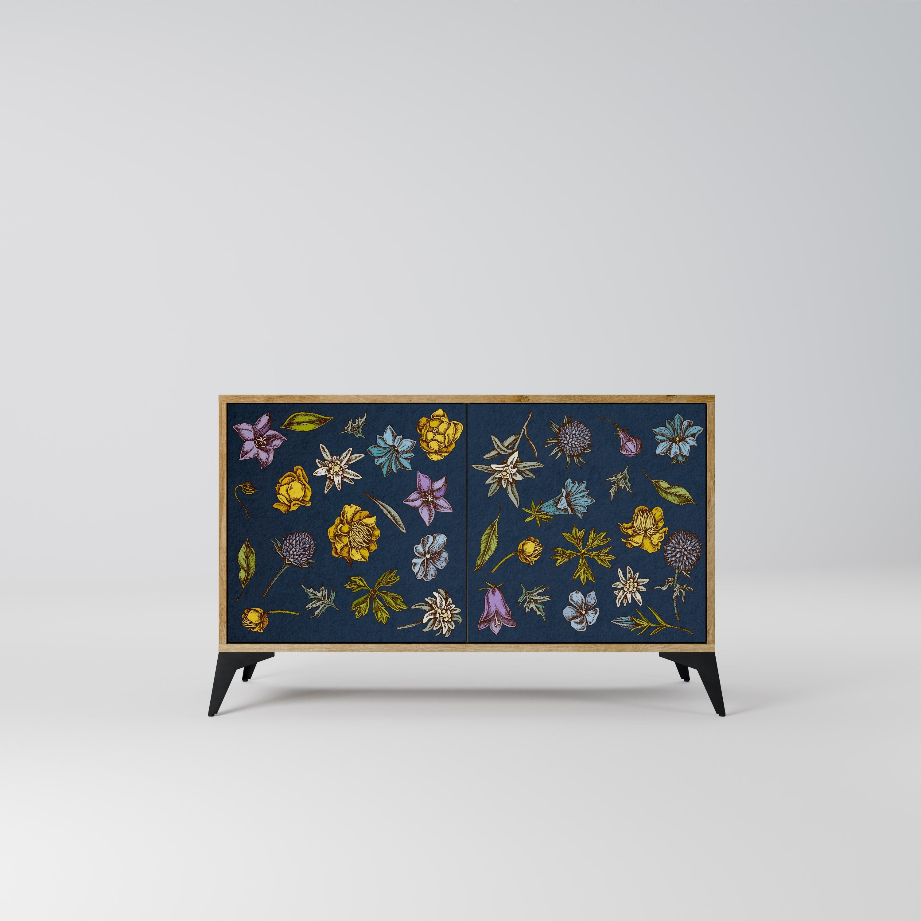Μπουφές 2 θυρών FLOWERS ON NAVY BLUE σε χρώμα δρυός
