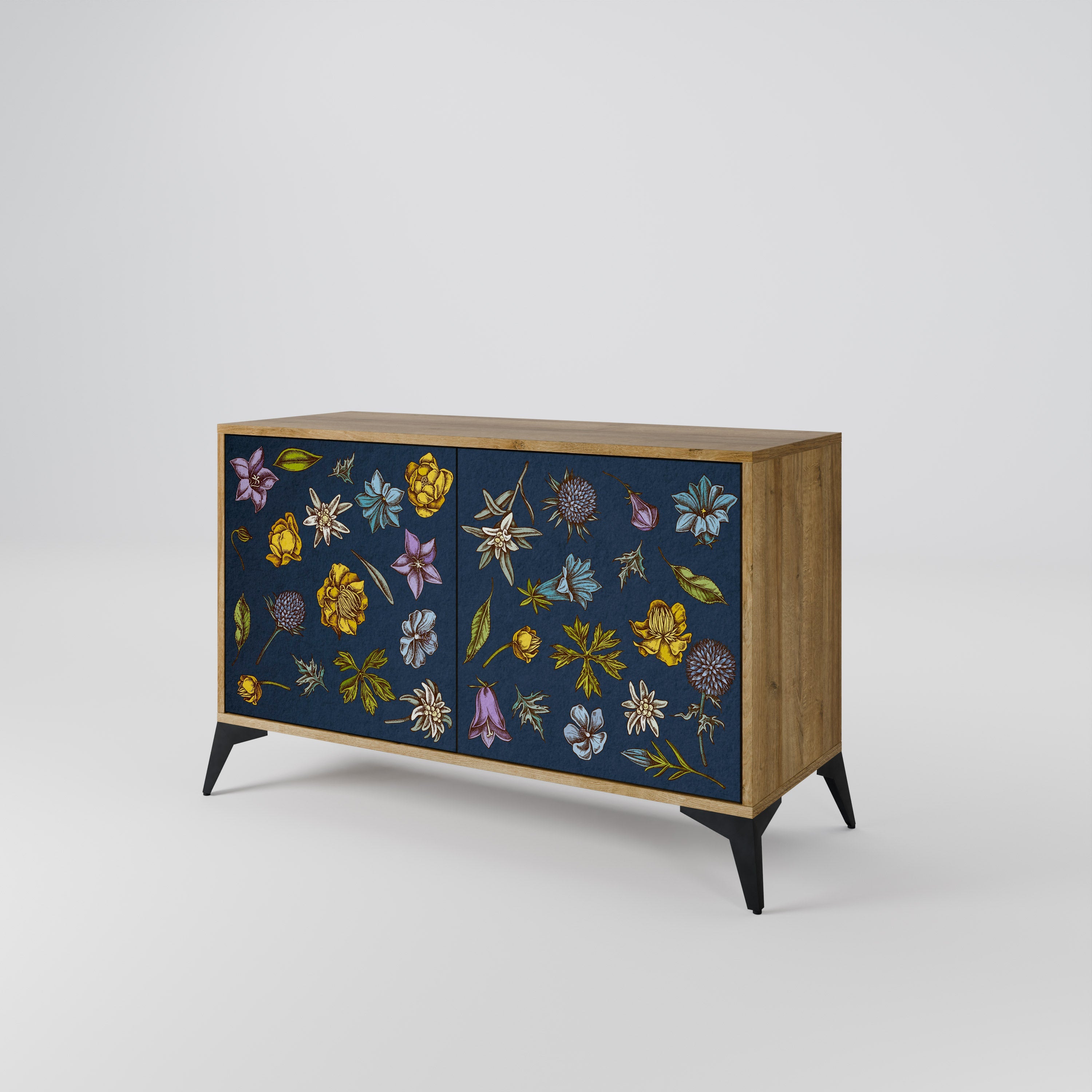 Μπουφές 2 θυρών FLOWERS ON NAVY BLUE σε χρώμα δρυός