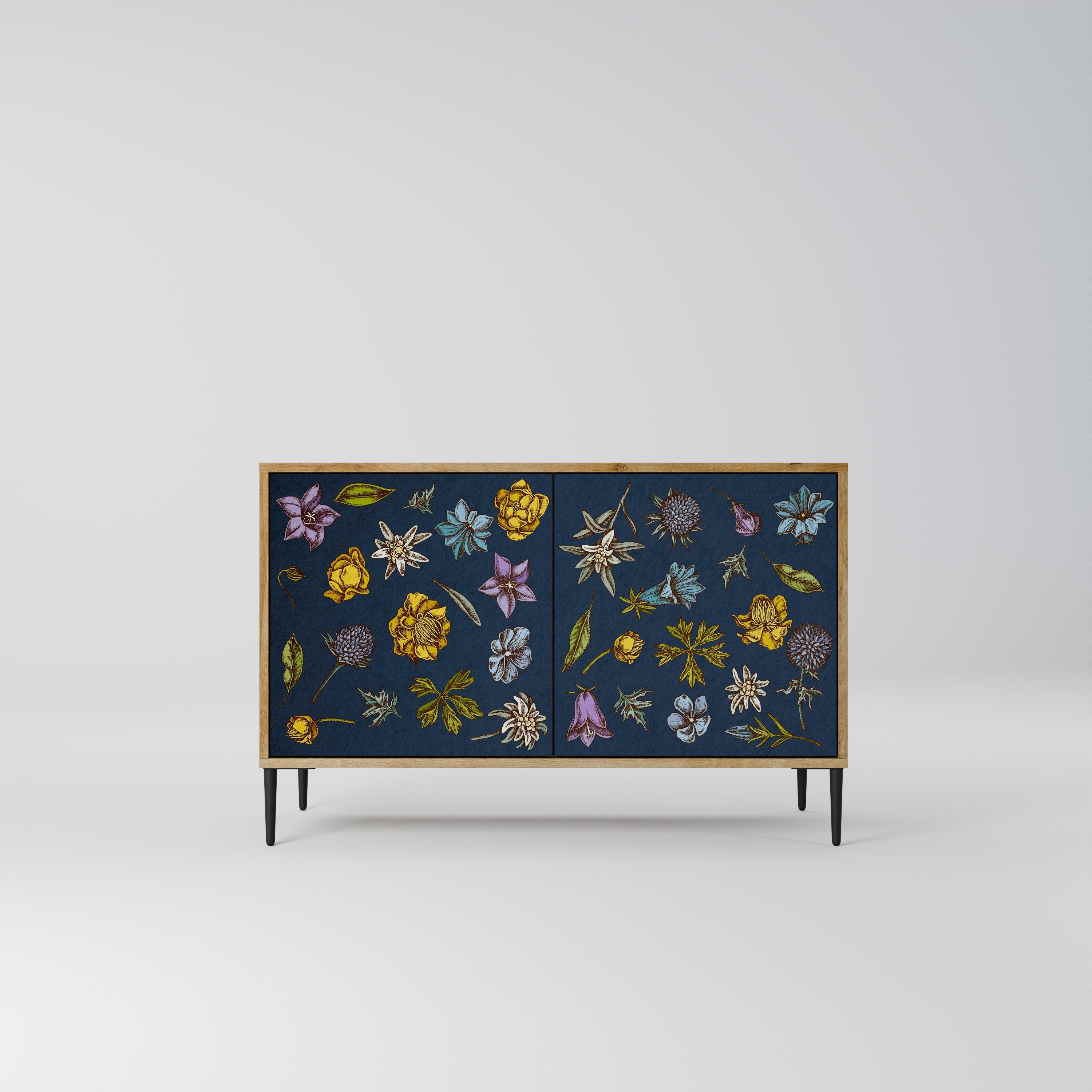 Μπουφές 2 θυρών FLOWERS ON NAVY BLUE σε χρώμα δρυός