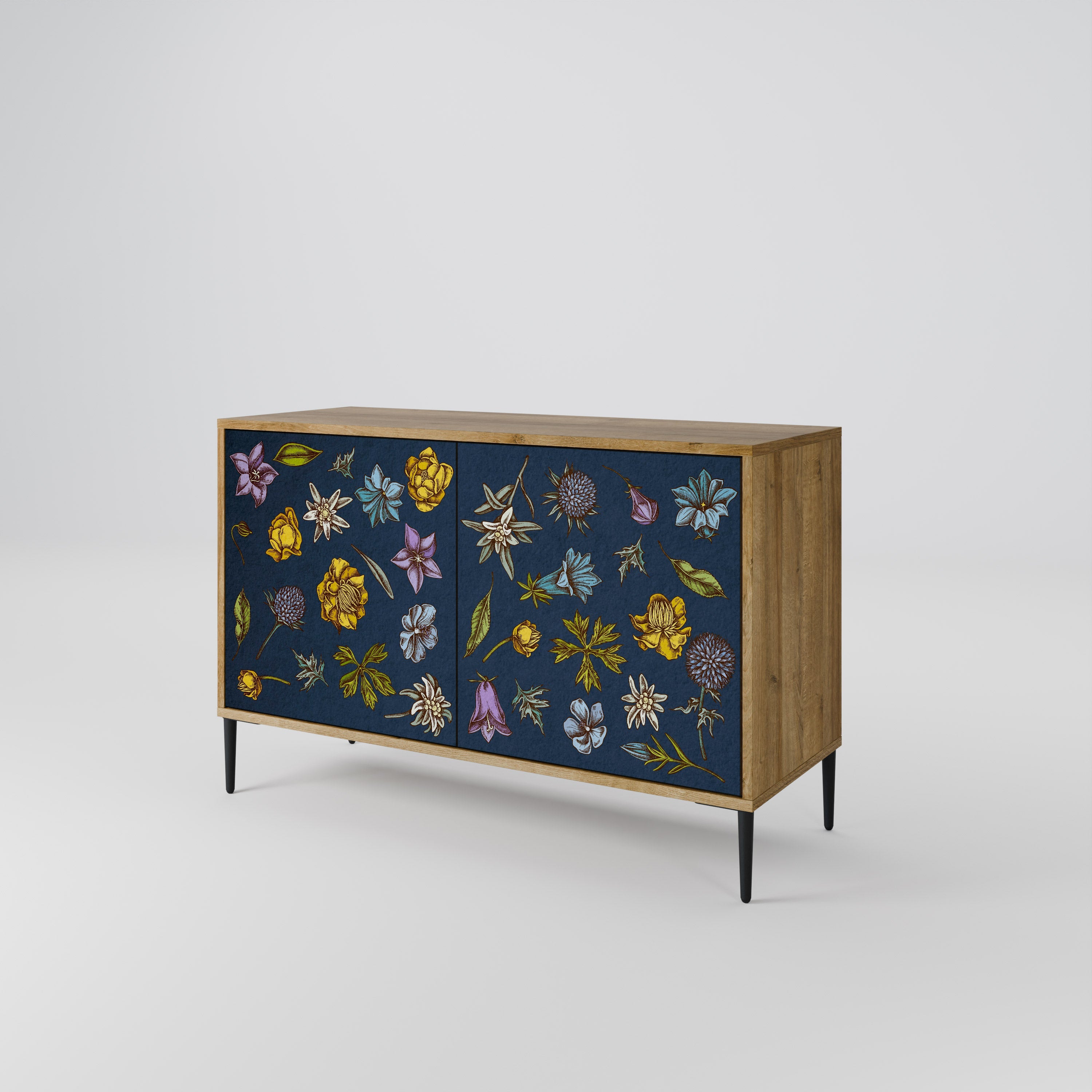 Μπουφές 2 θυρών FLOWERS ON NAVY BLUE σε χρώμα δρυός