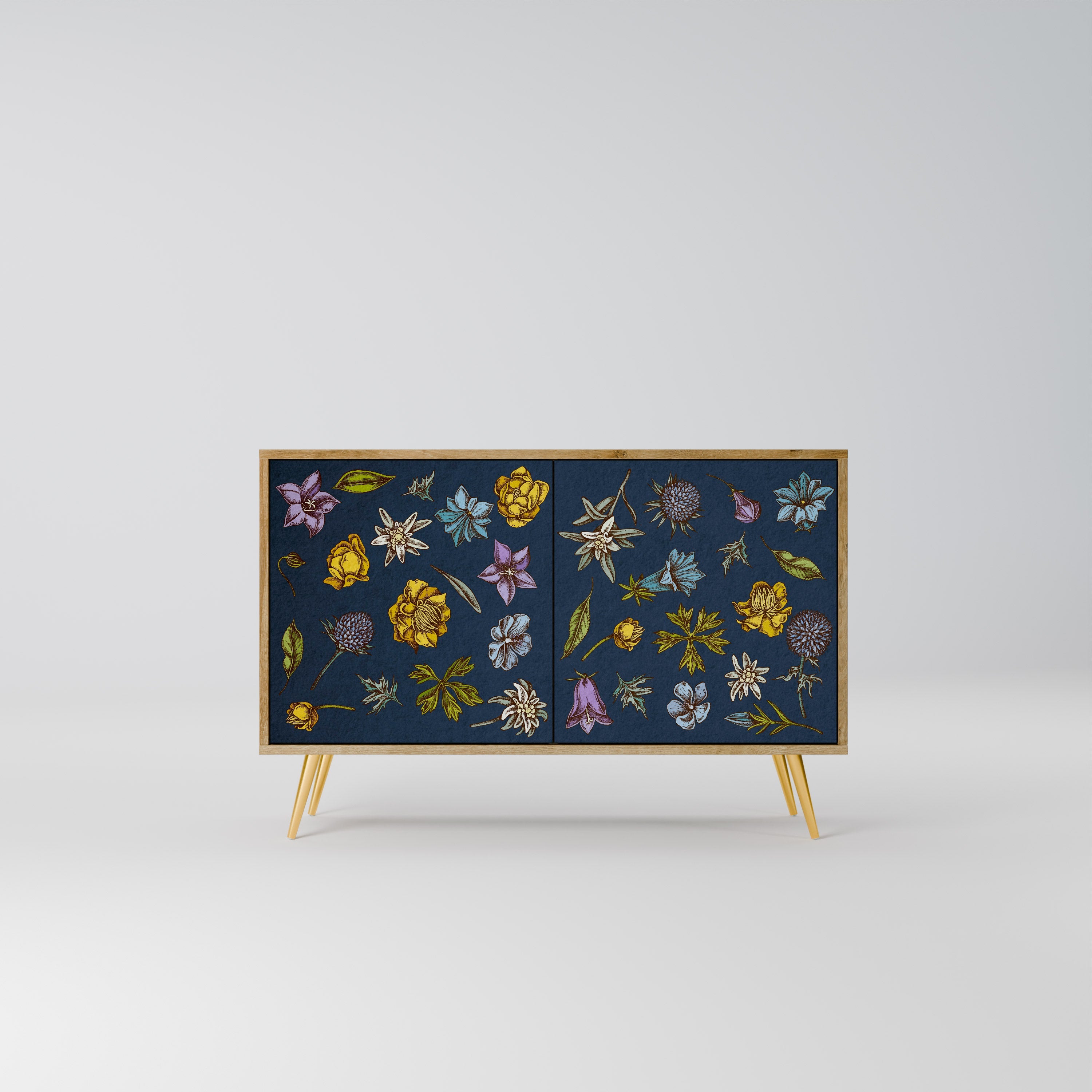 Μπουφές 2 θυρών FLOWERS ON NAVY BLUE σε χρώμα δρυός