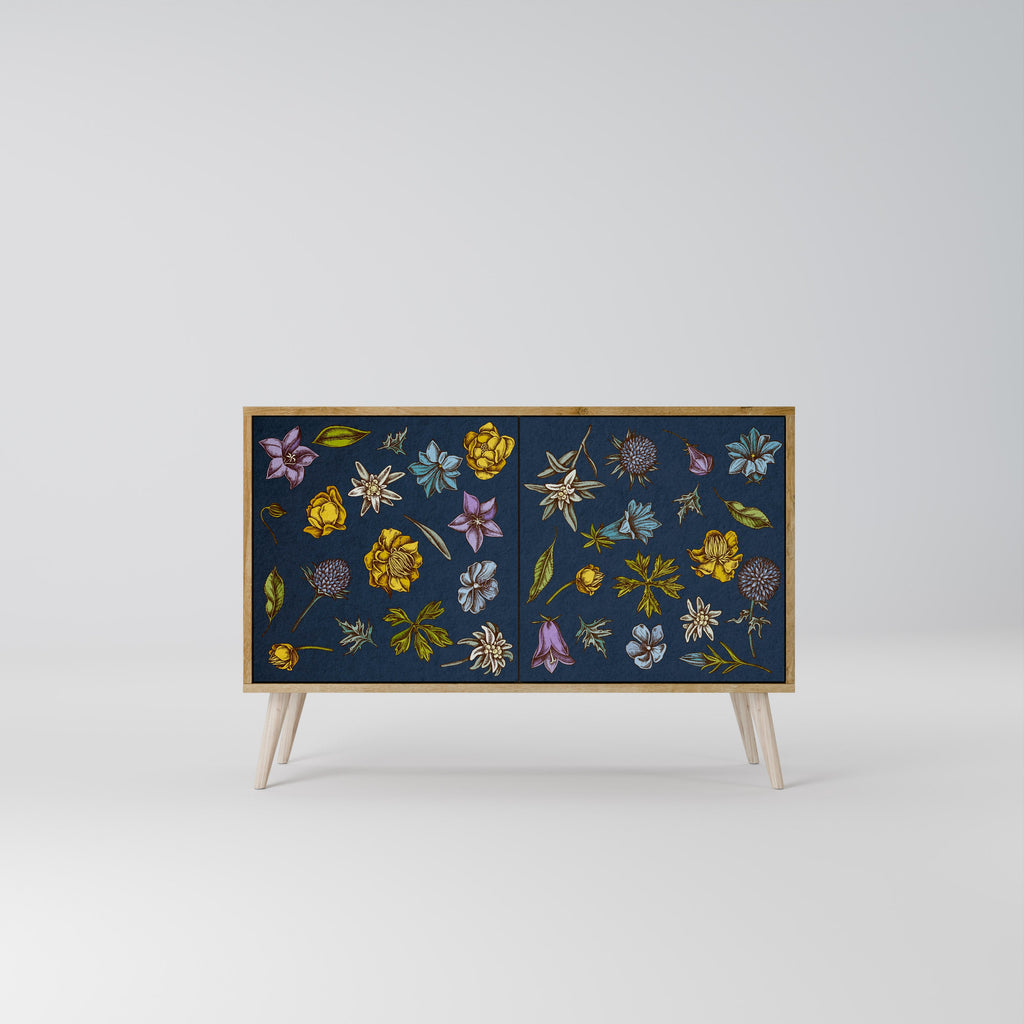 Μπουφές 2 θυρών FLOWERS ON NAVY BLUE σε χρώμα δρυός