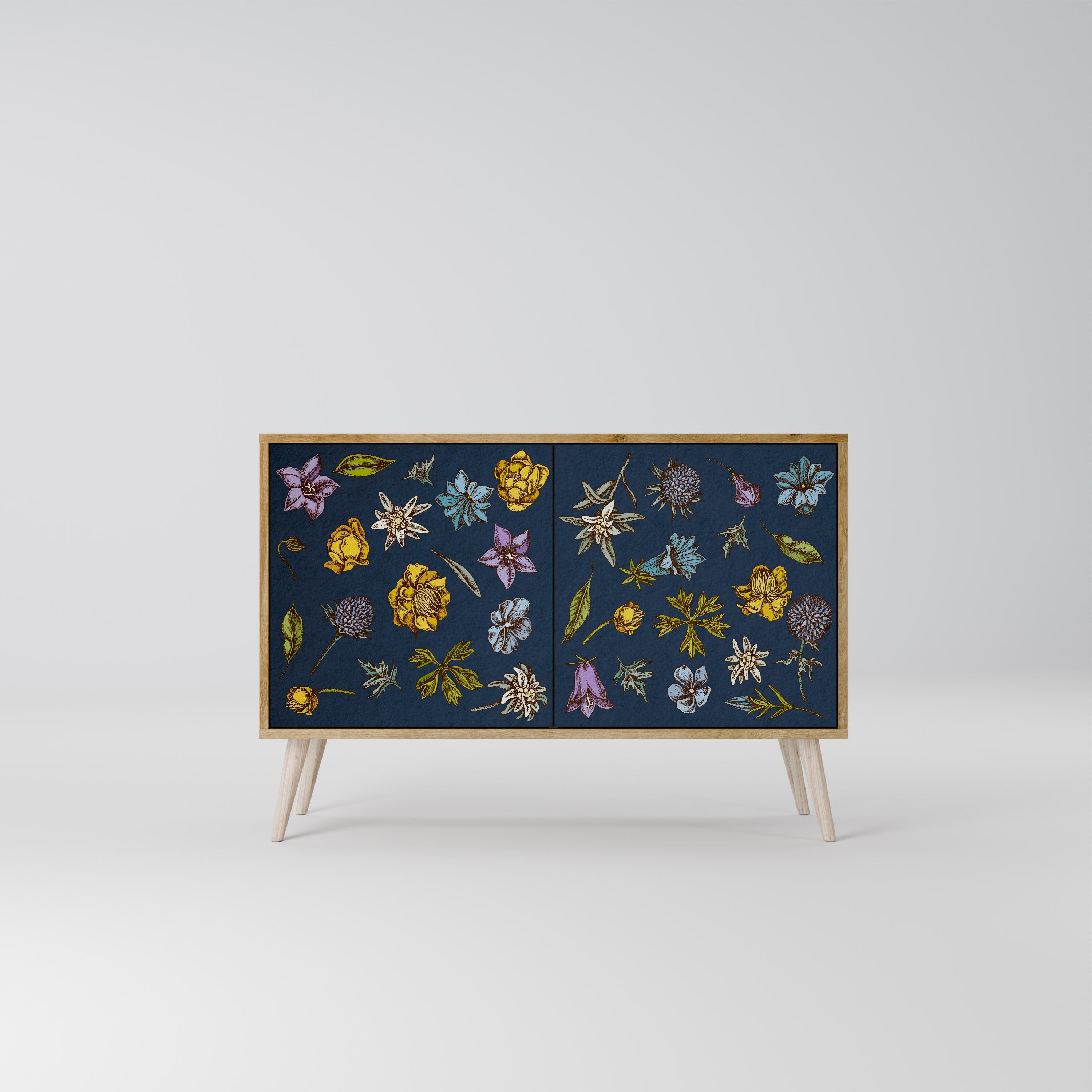Μπουφές 2 θυρών FLOWERS ON NAVY BLUE σε χρώμα δρυός