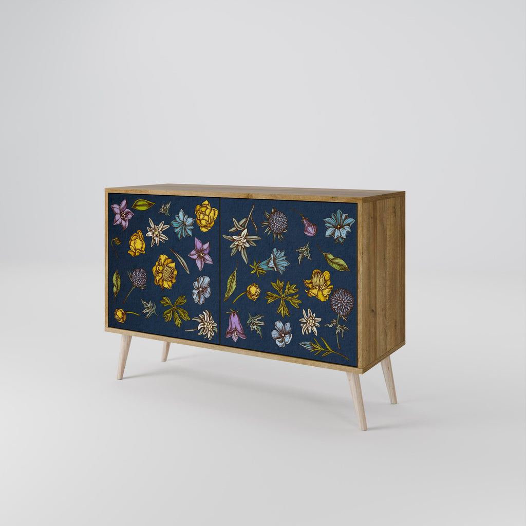 Μπουφές 2 θυρών FLOWERS ON NAVY BLUE σε χρώμα δρυός