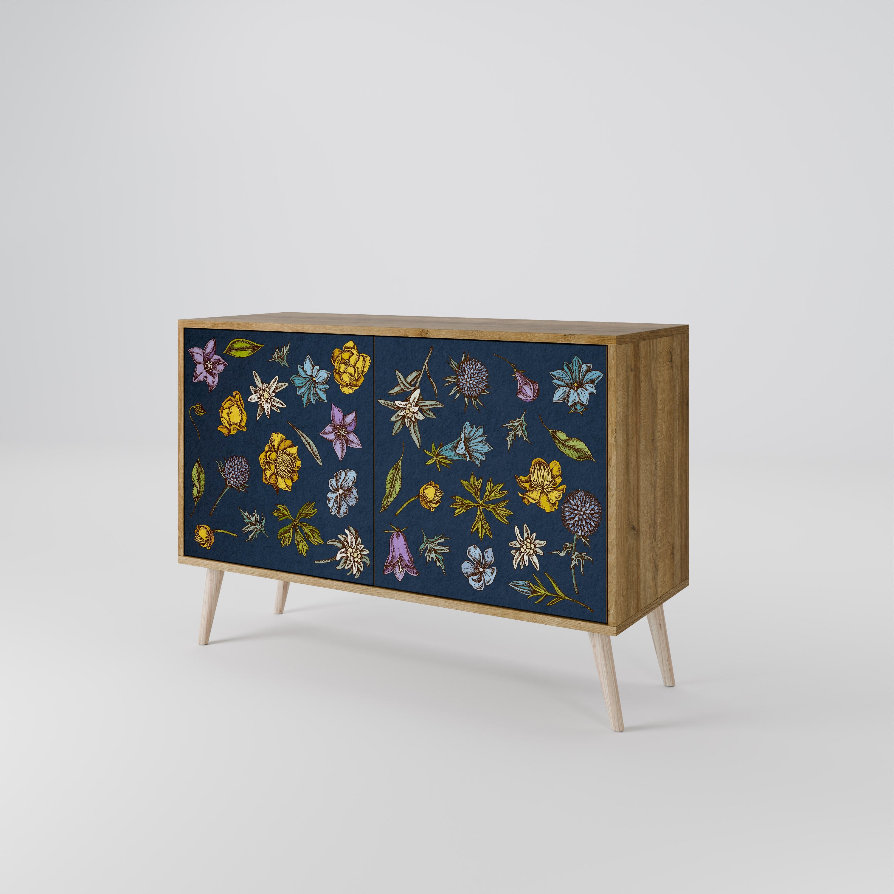 Μπουφές 2 θυρών FLOWERS ON NAVY BLUE σε χρώμα δρυός