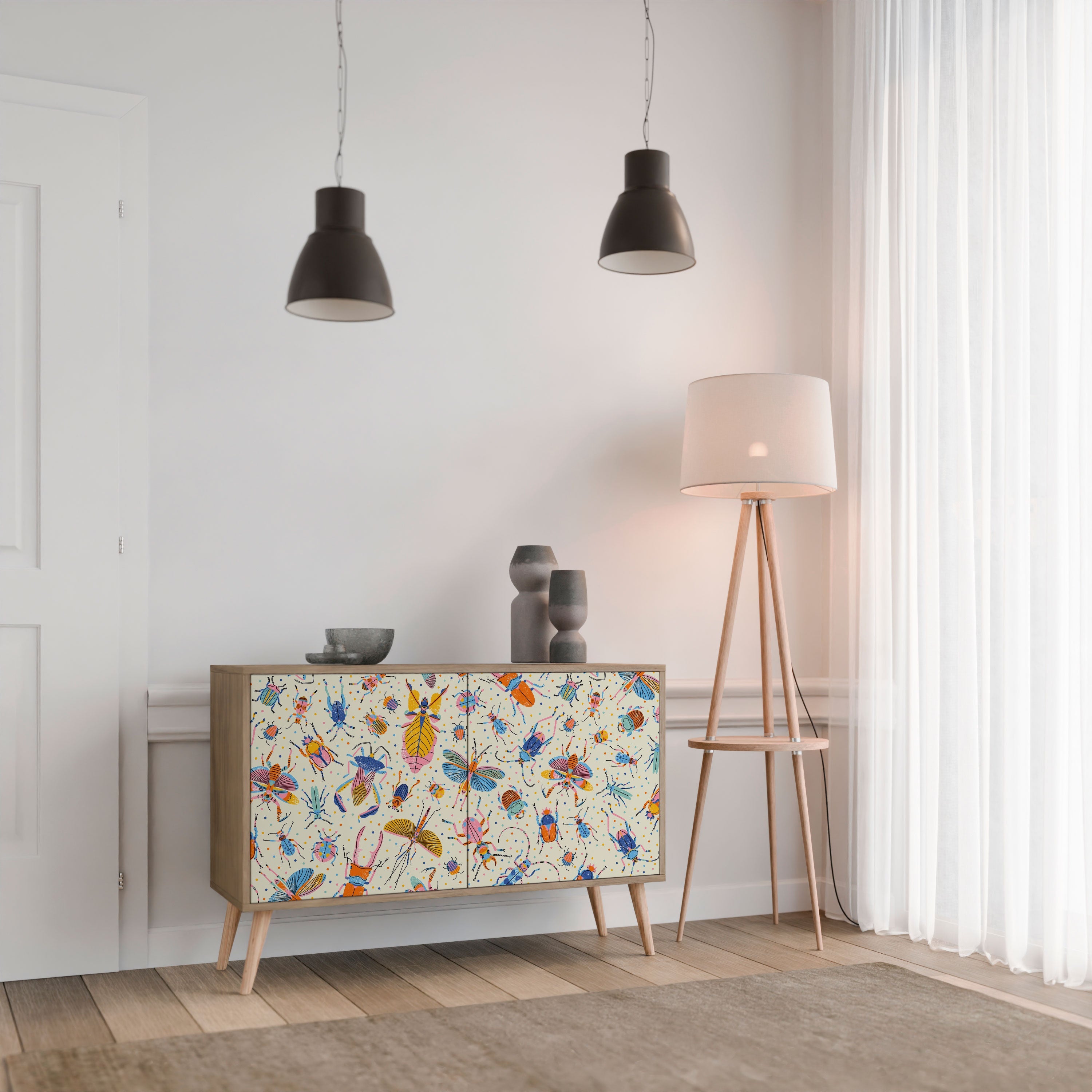 COLORFUL INSECTS 2-Door Sideboard in Oak Effect