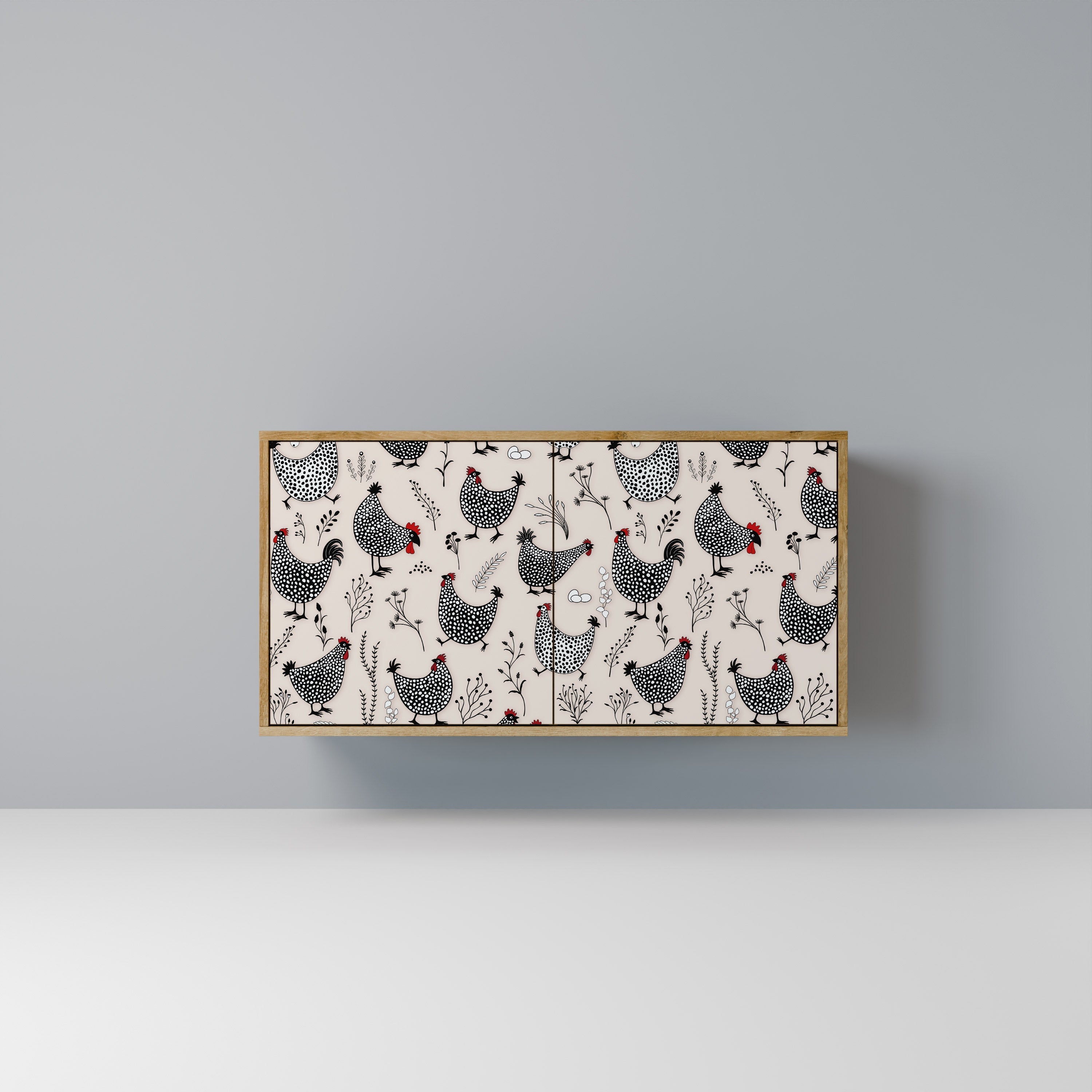 HAPPY HENS 2-Door Sideboard in Oak Effect