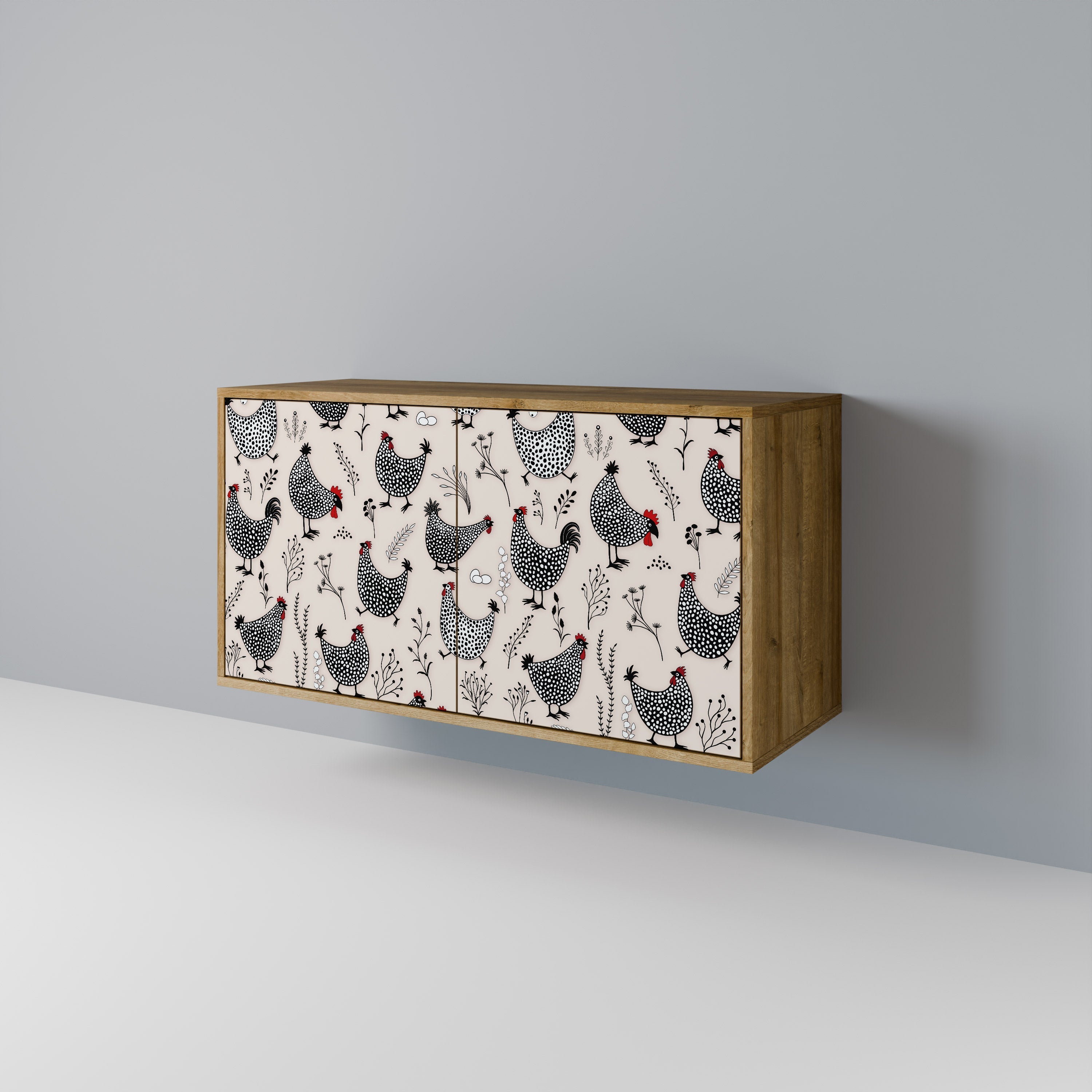 HAPPY HENS 2-Door Sideboard in Oak Effect