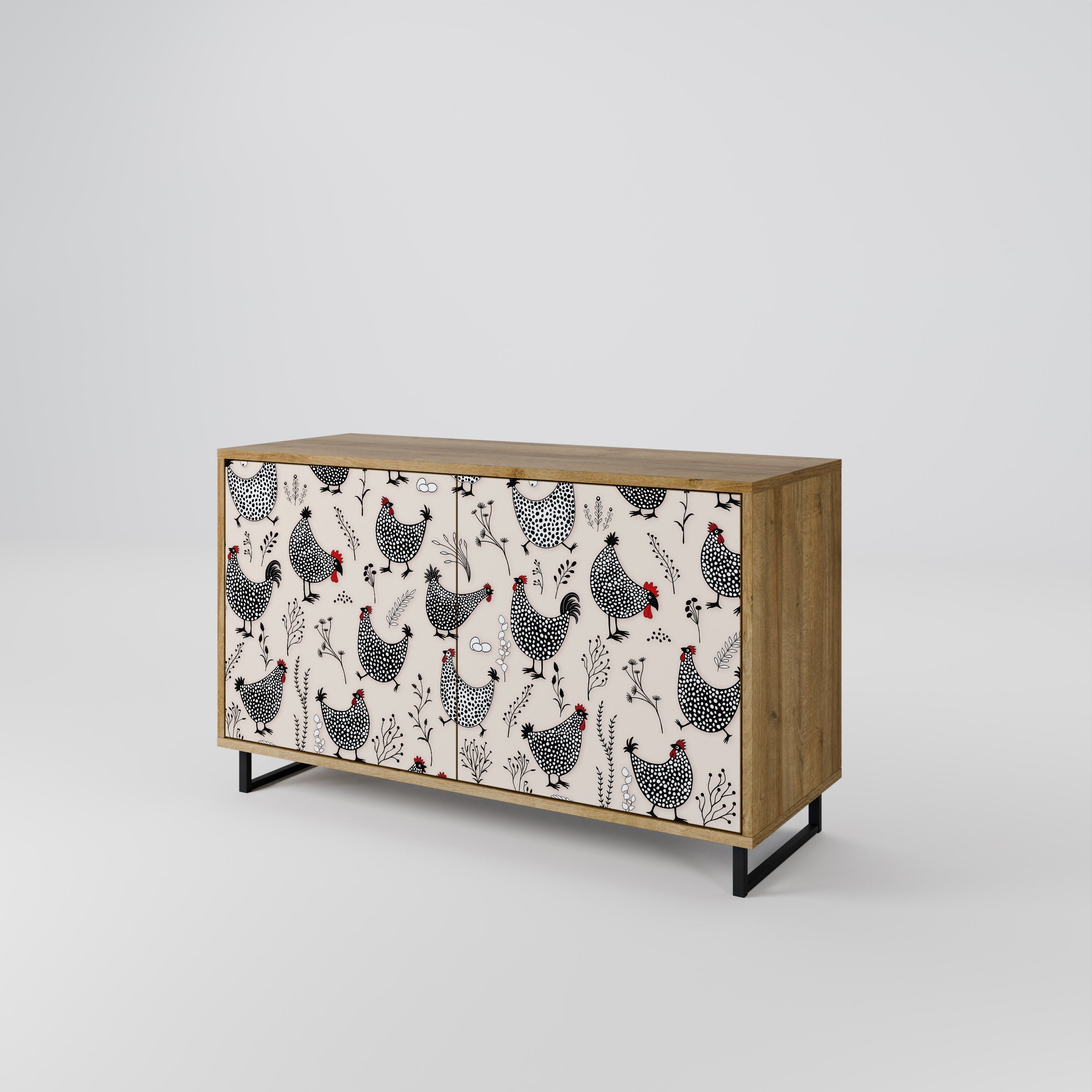 HAPPY HENS 2-Door Sideboard in Oak Effect