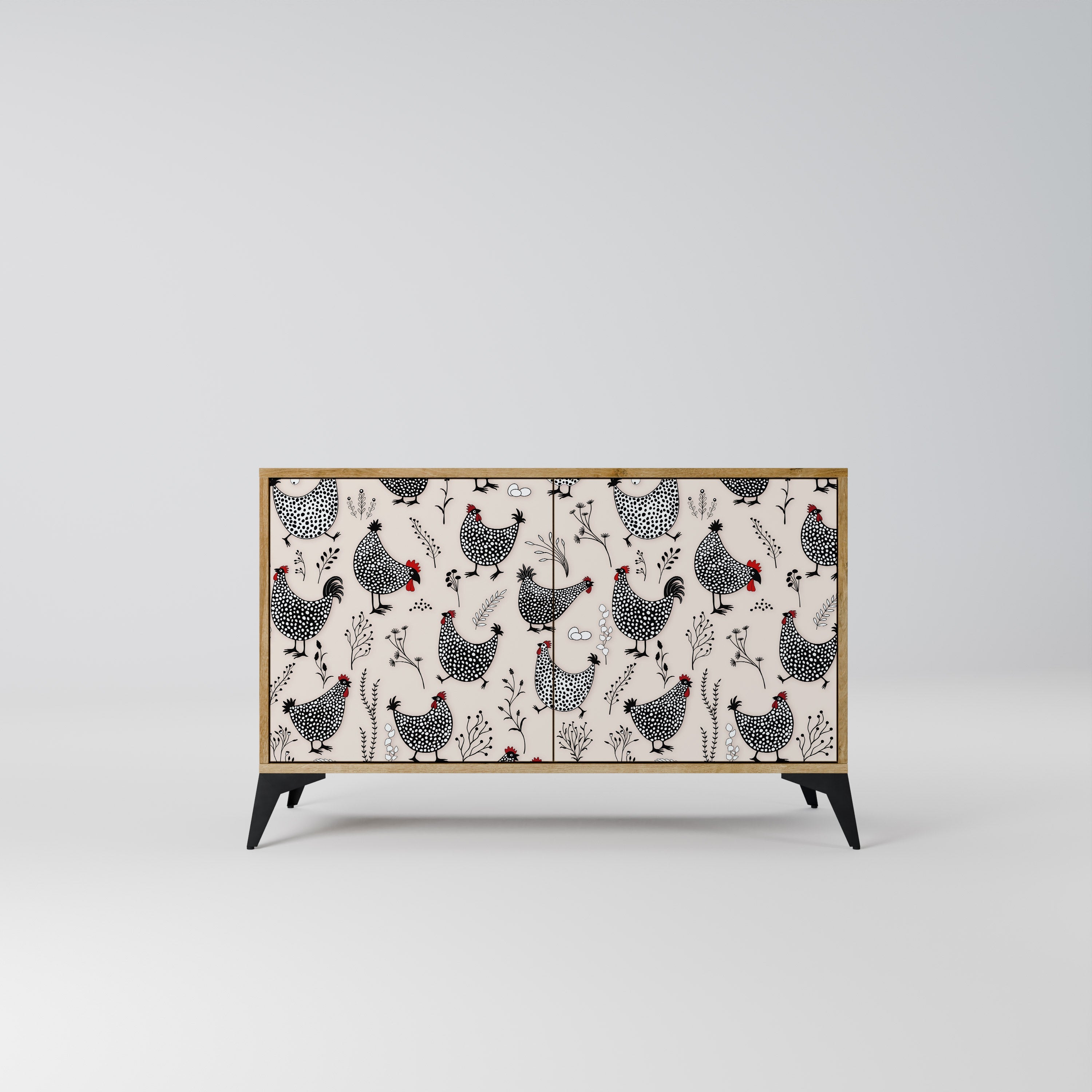 HAPPY HENS 2-Door Sideboard in Oak Effect