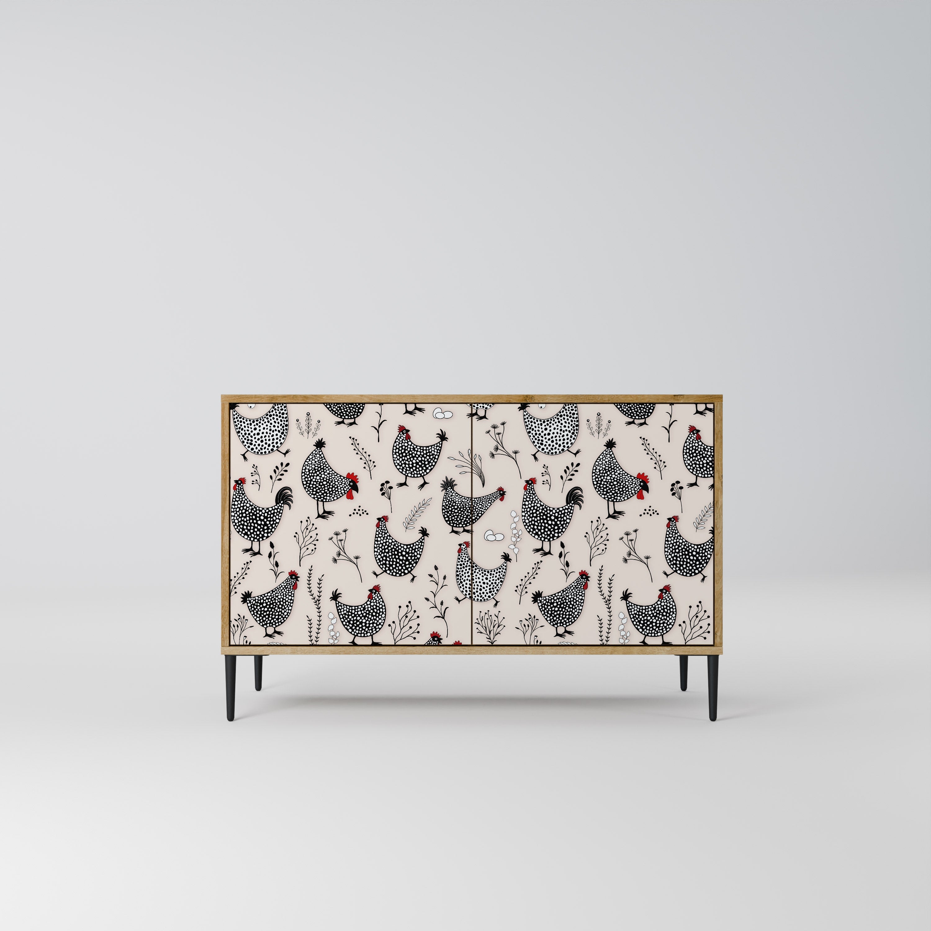 HAPPY HENS 2-Door Sideboard in Oak Effect