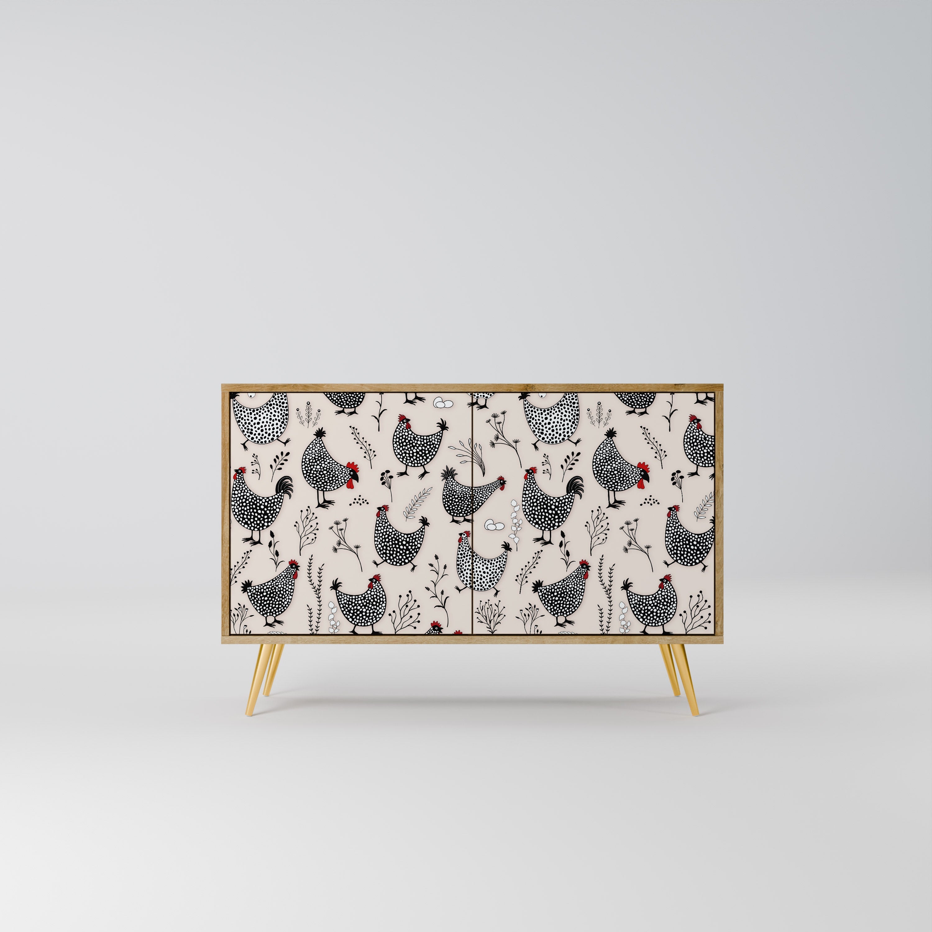 HAPPY HENS 2-Door Sideboard in Oak Effect