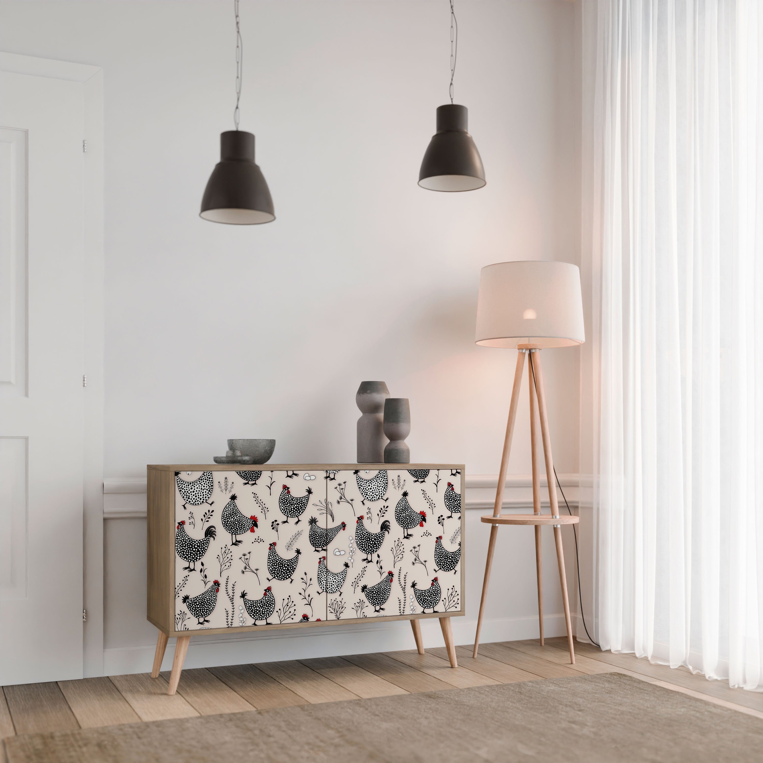 HAPPY HENS 2-Door Sideboard in Oak Effect
