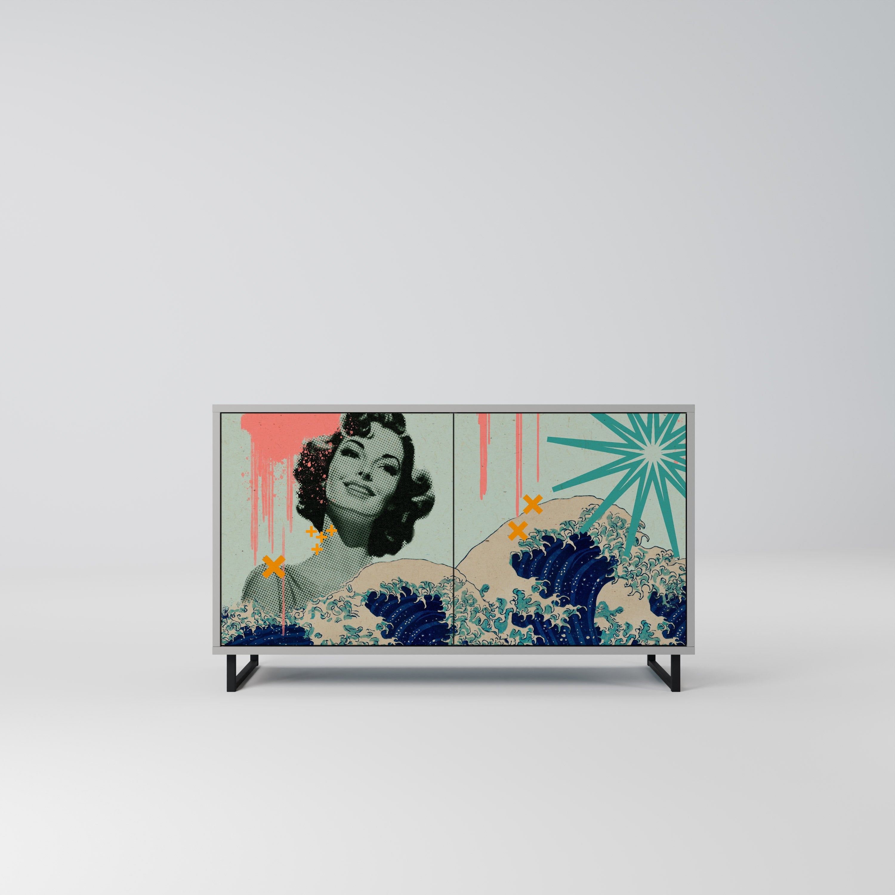 KANAGAWA BEAUTY Μπουφές με 2 Πόρτες σε Γκρι Φινίρισμα