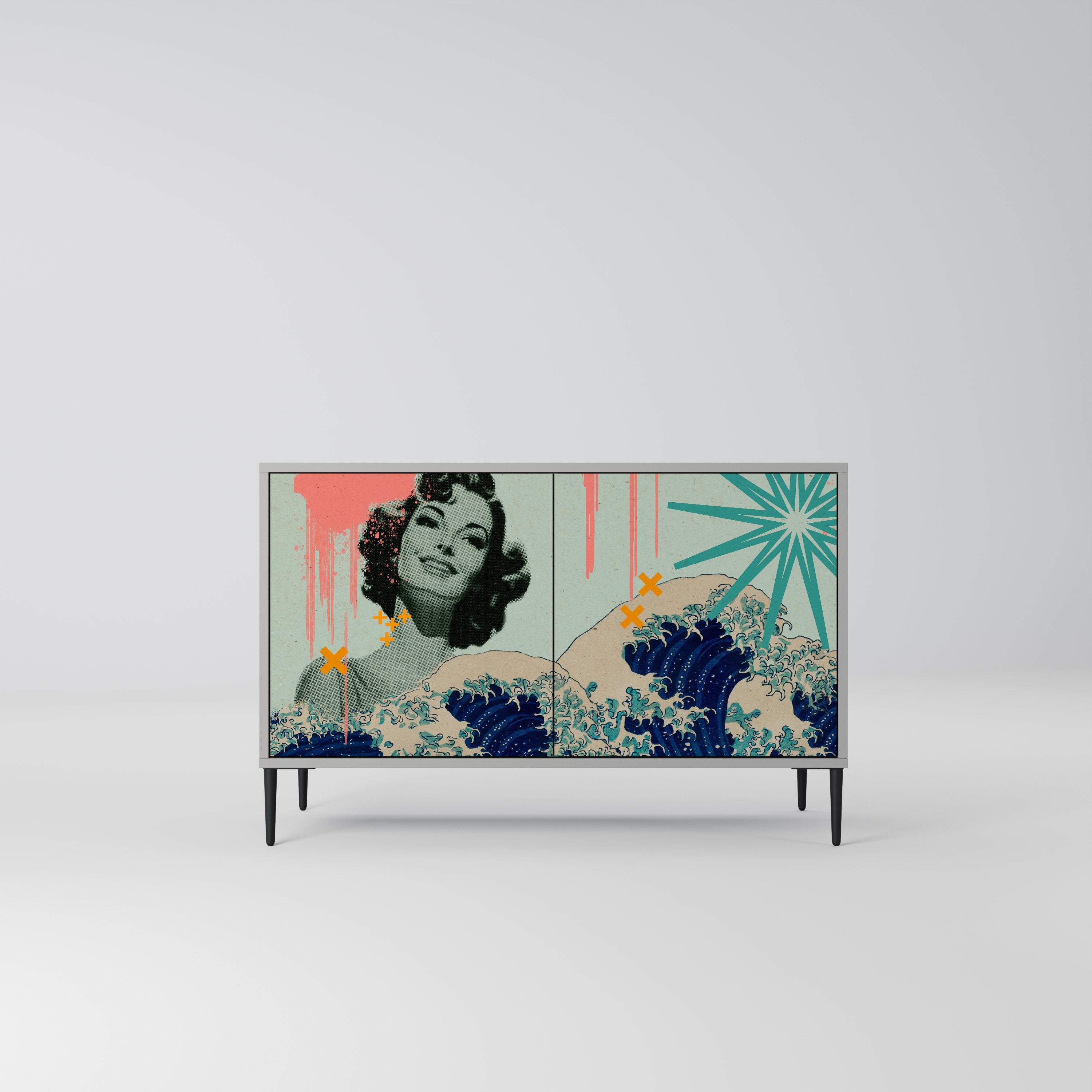 KANAGAWA BEAUTY Μπουφές με 2 Πόρτες σε Γκρι Φινίρισμα